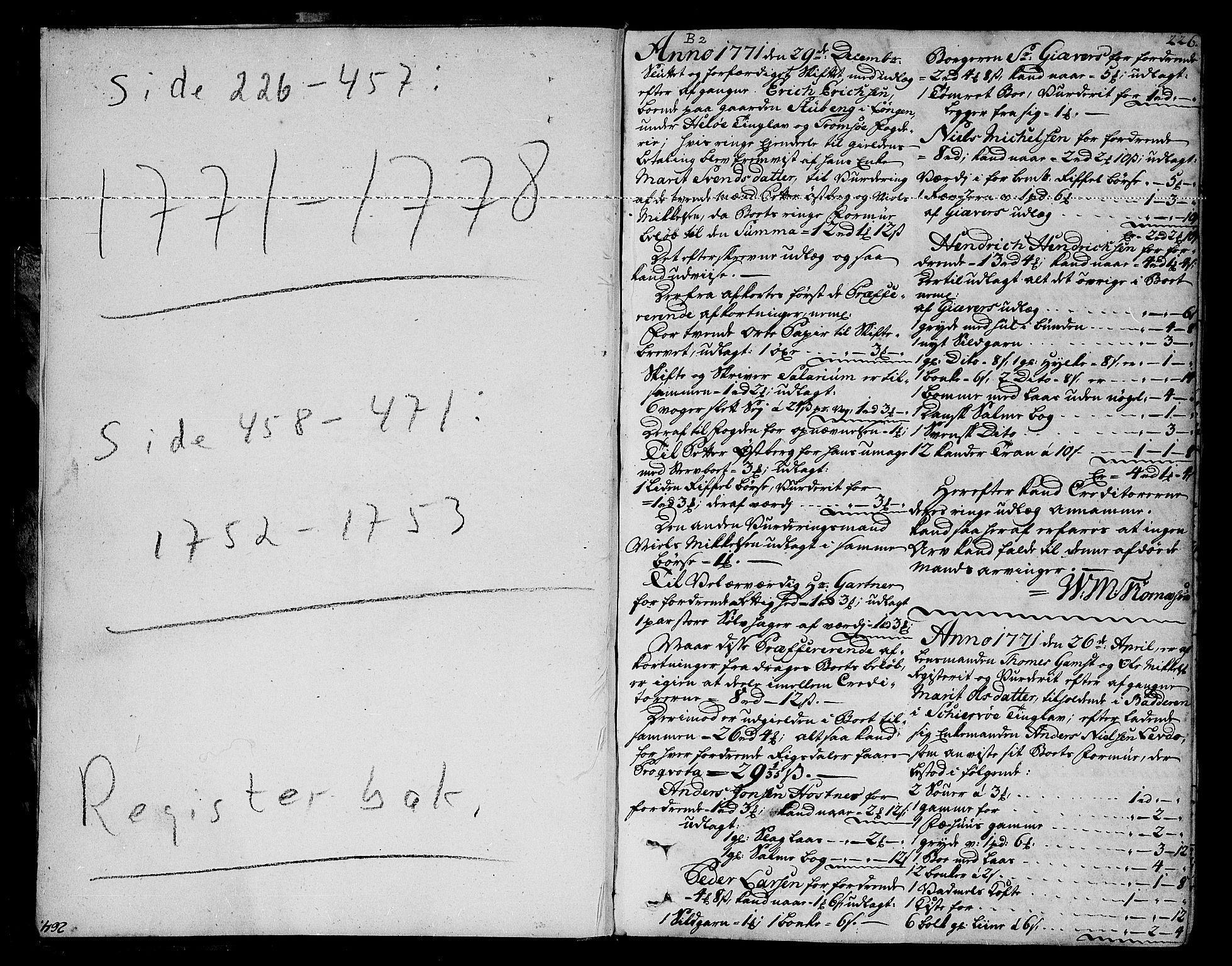 Senja og Tromsø sorenskriveri , AV/SATØ-SATØ-31/H/Hb/L0139: Skifteutlodningsprotokoller, 1752-1778, p. 226a