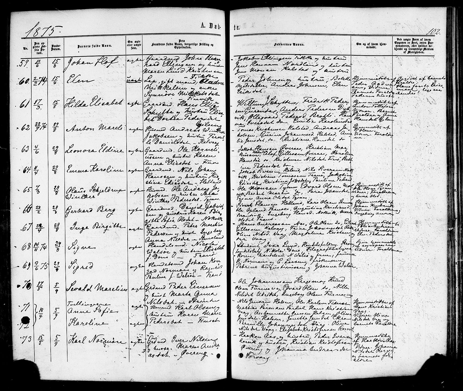 Ministerialprotokoller, klokkerbøker og fødselsregistre - Nordland, SAT/A-1459/859/L0845: Parish register (official) no. 859A05, 1863-1877, p. 102