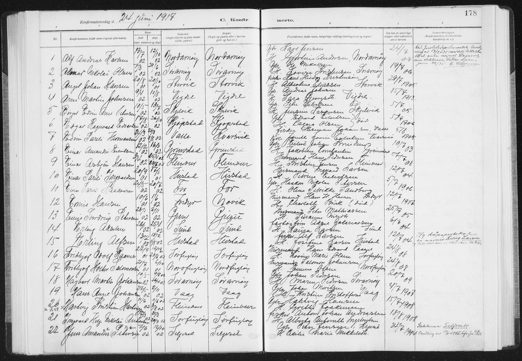 Ministerialprotokoller, klokkerbøker og fødselsregistre - Nordland, AV/SAT-A-1459/805/L0104: Parish register (official) no. 805A09, 1909-1926, p. 178