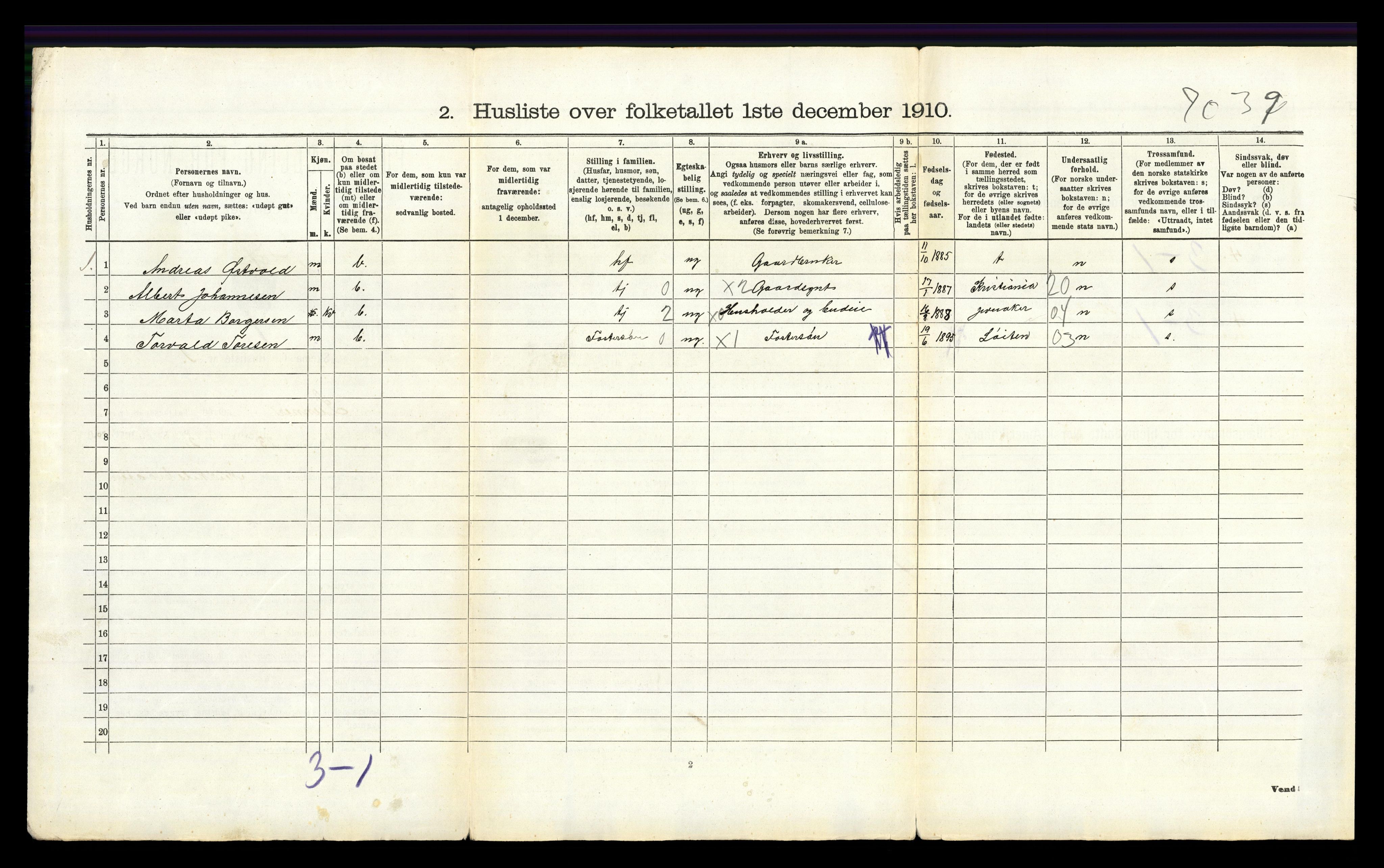 RA, 1910 census for Lunner, 1910, p. 265