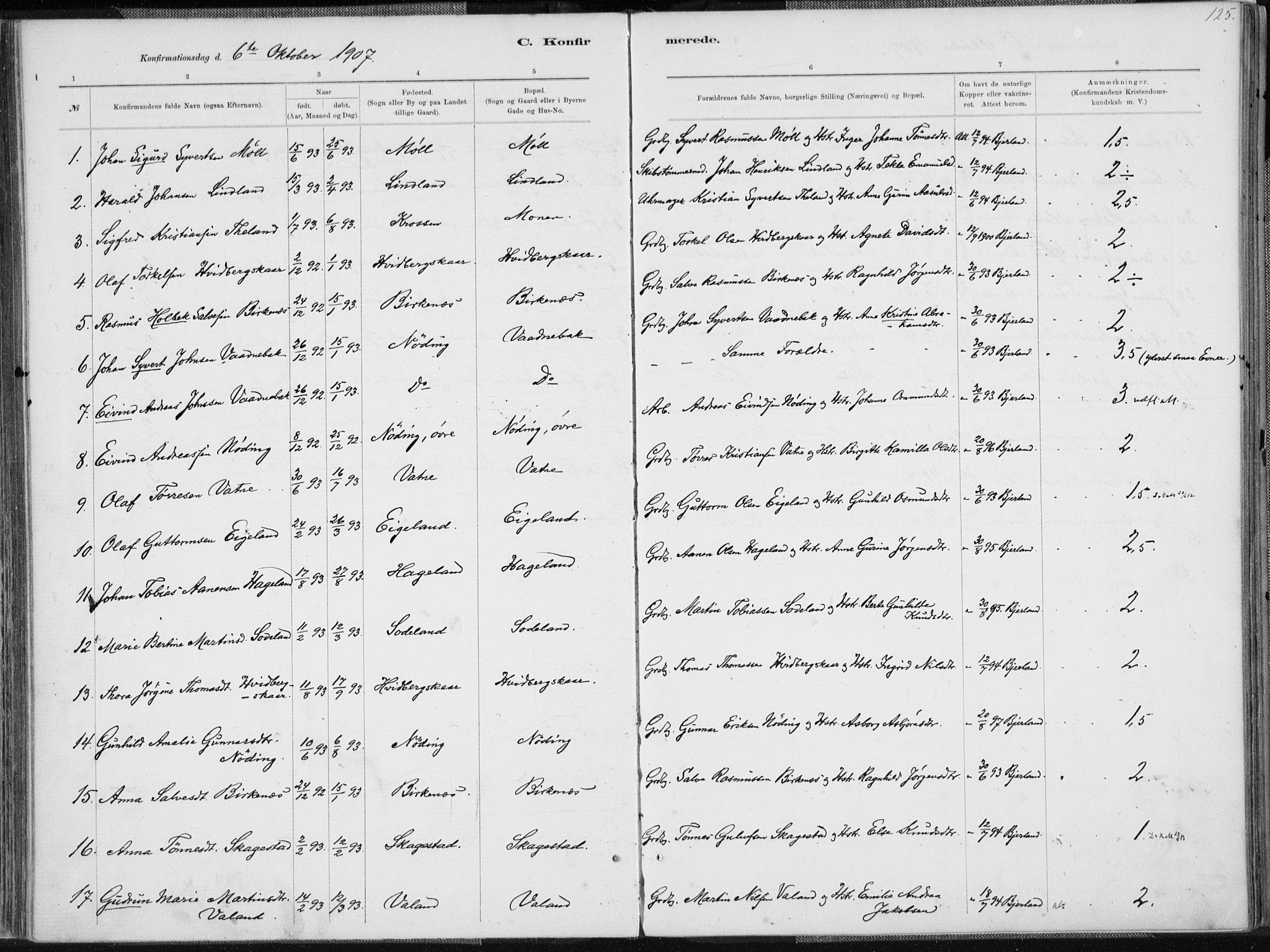 Holum sokneprestkontor, SAK/1111-0022/F/Fa/Faa/L0007: Parish register (official) no. A 7, 1884-1907, p. 125