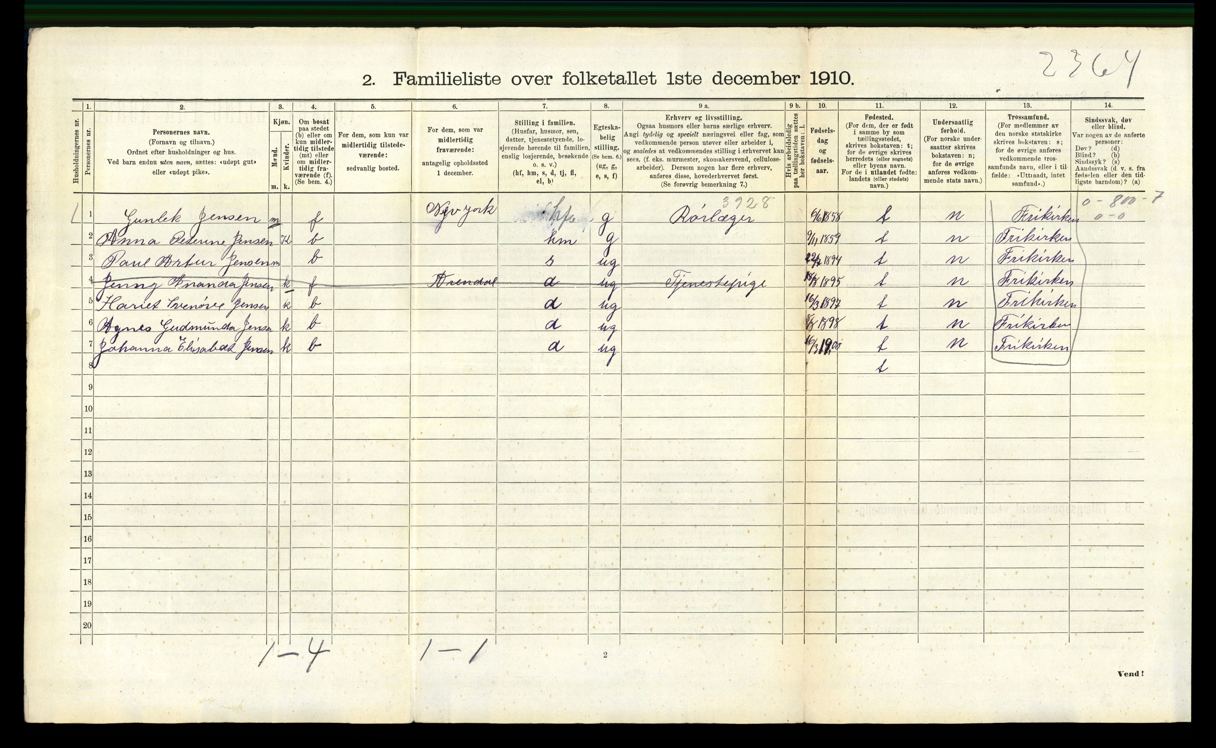 RA, 1910 census for Arendal, 1910, p. 3490