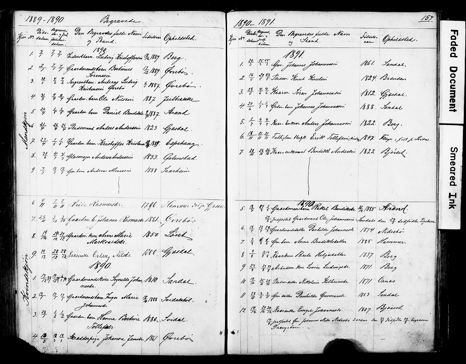 Jølster sokneprestembete, SAB/A-80701/H/Hab/Haba/L0001: Parish register (copy) no. A 1, 1853-1894, p. 157