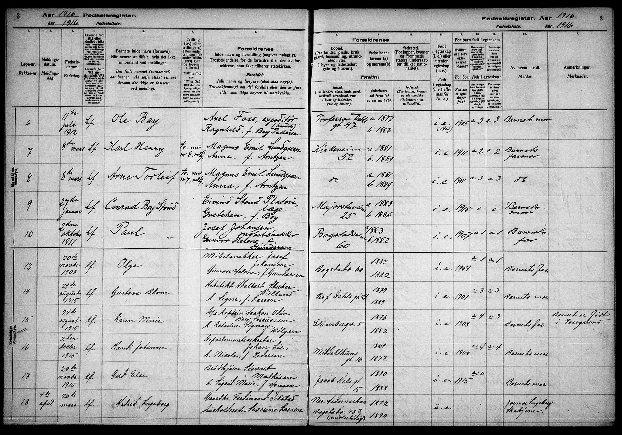 Uranienborg prestekontor Kirkebøker, AV/SAO-A-10877/J/Ja/L0001: Birth register no. 1, 1916-1930, p. 3