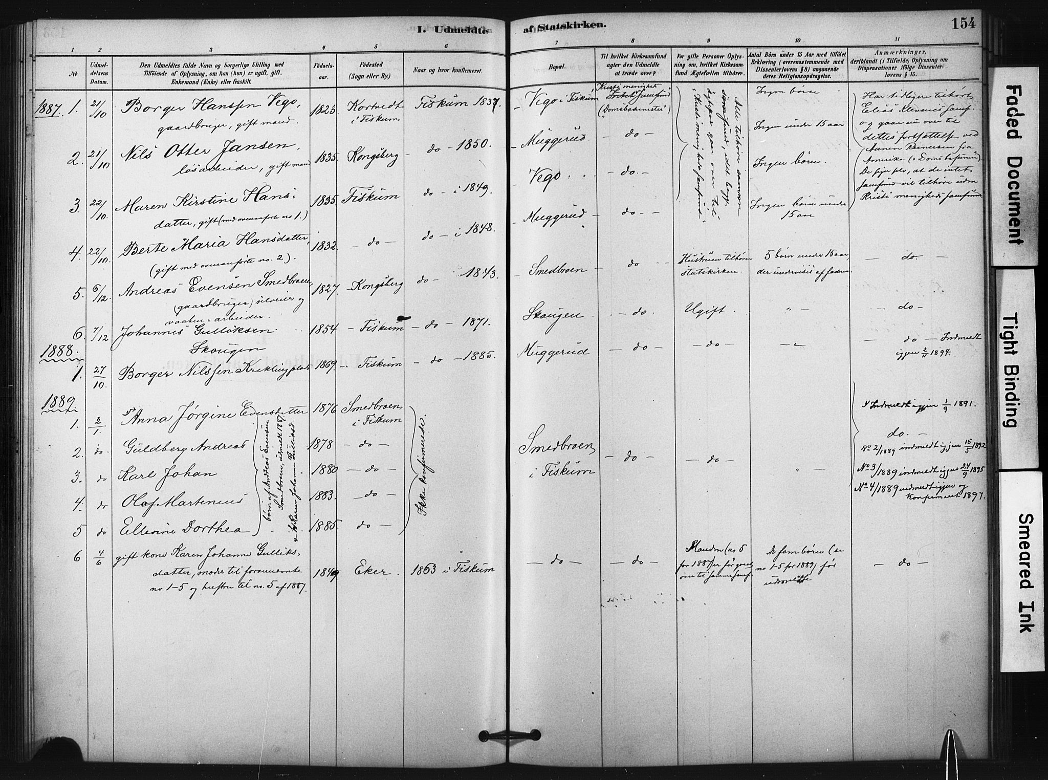 Fiskum kirkebøker, SAKO/A-15/F/Fa/L0002: Parish register (official) no. 2, 1878-1890, p. 154