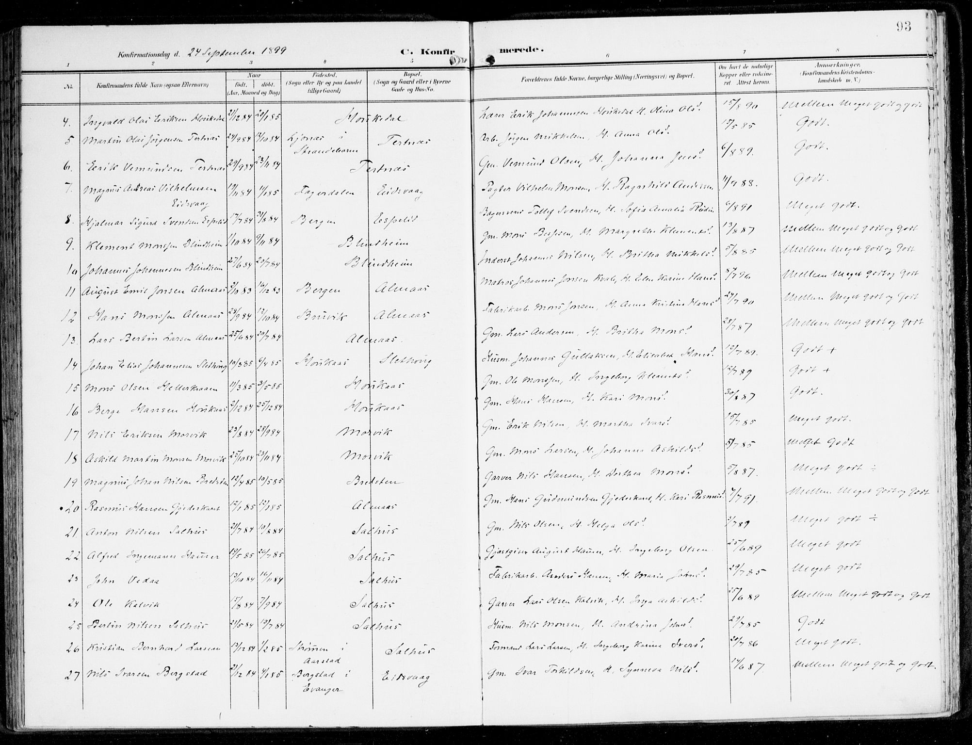 Hamre sokneprestembete, AV/SAB-A-75501/H/Ha/Haa/Haad/L0002: Parish register (official) no. D 2, 1899-1916, p. 93