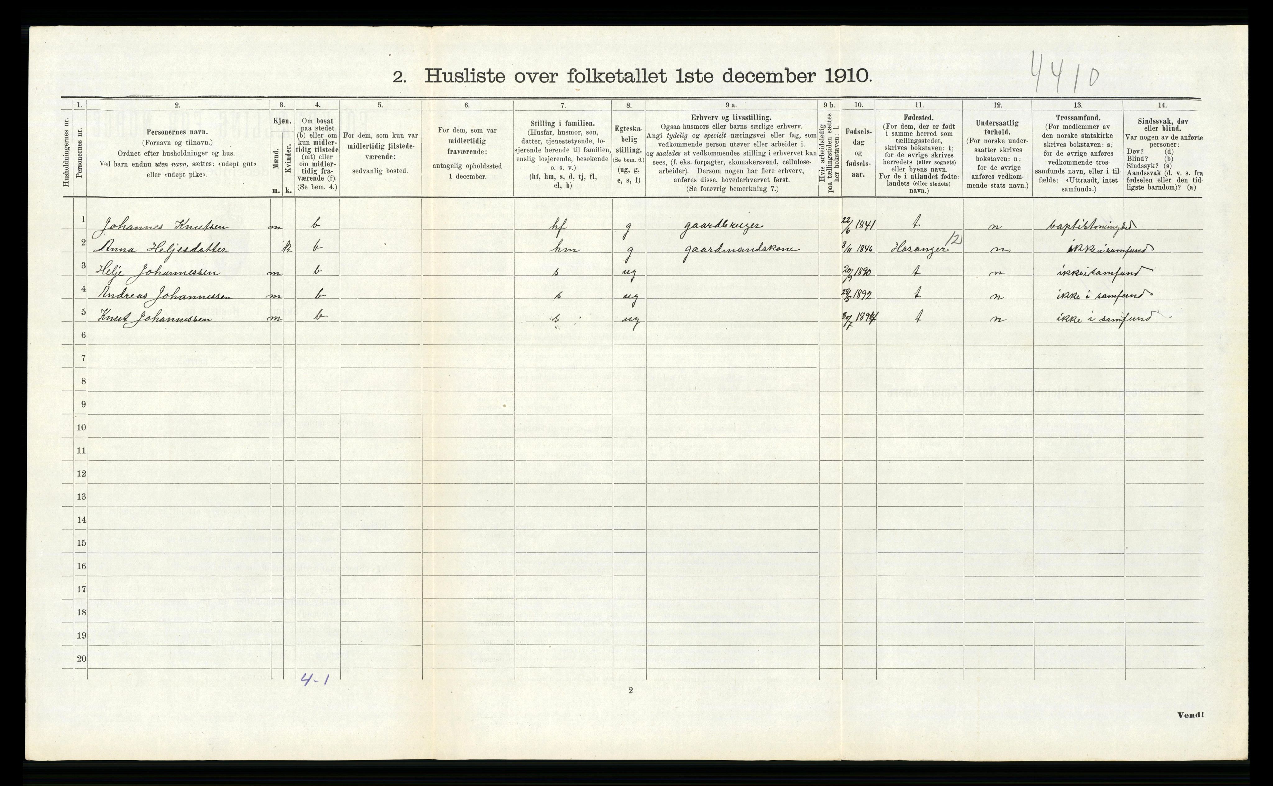 RA, 1910 census for Alversund, 1910, p. 407