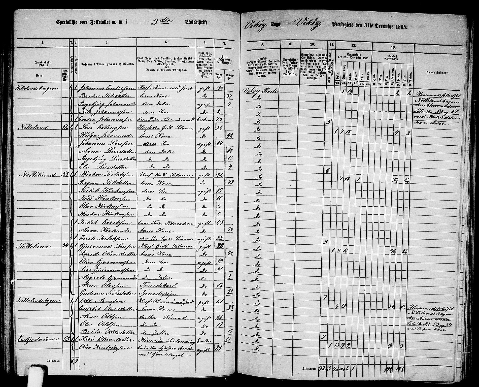 RA, 1865 census for Vikør, 1865, p. 42