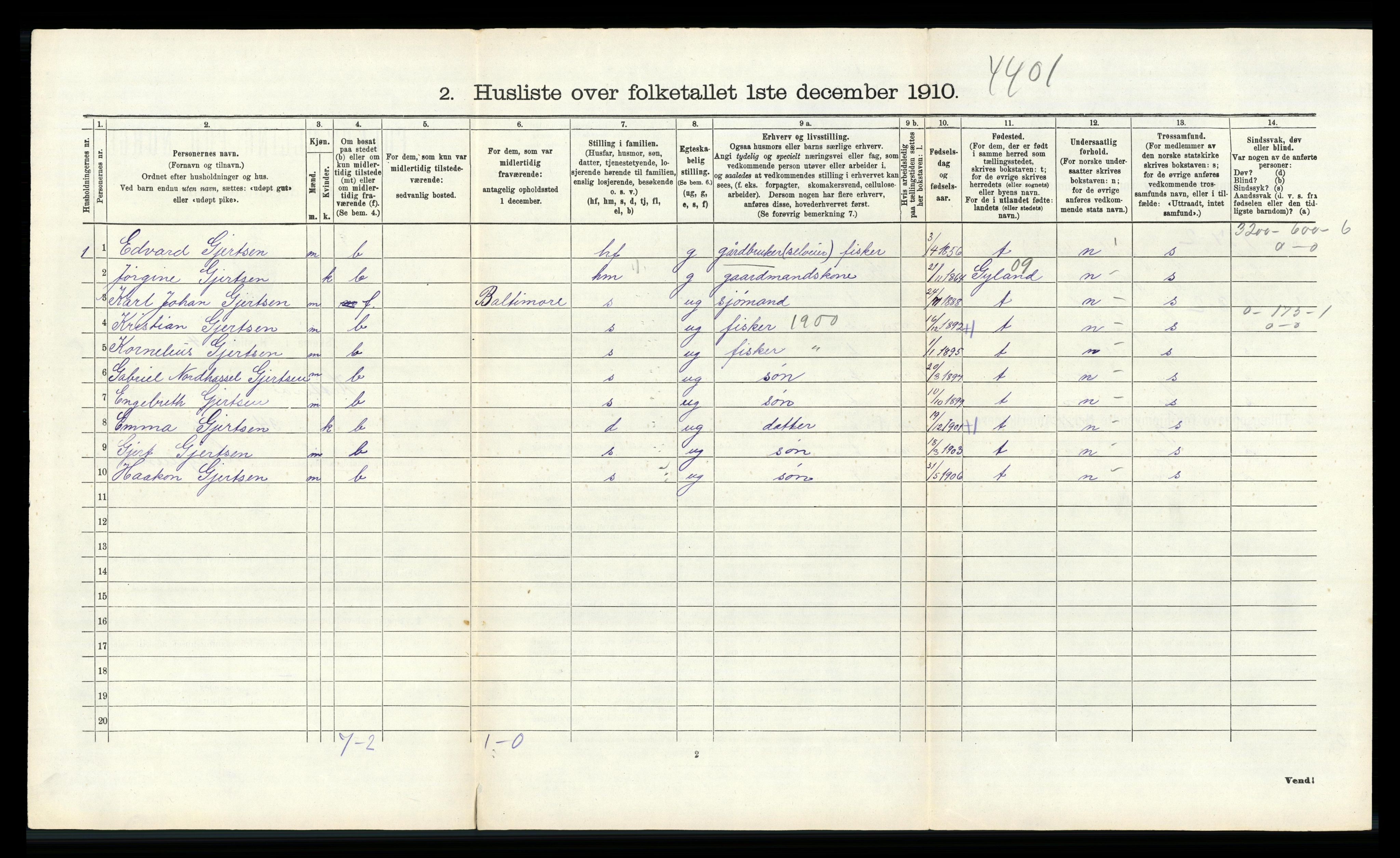 RA, 1910 census for Hidra, 1910, p. 536