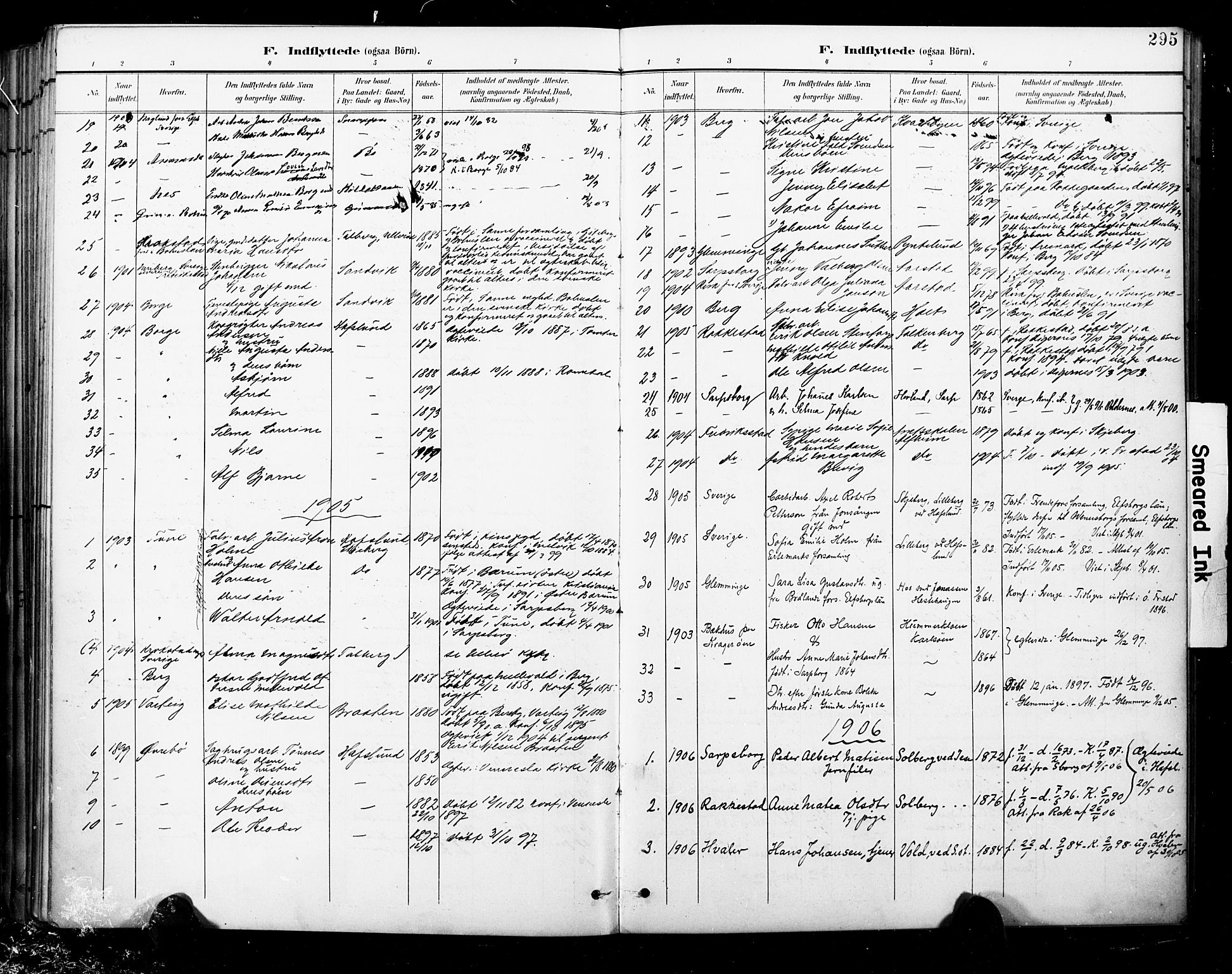 Skjeberg prestekontor Kirkebøker, SAO/A-10923/F/Fa/L0010: Parish register (official) no. I 10, 1898-1911, p. 295