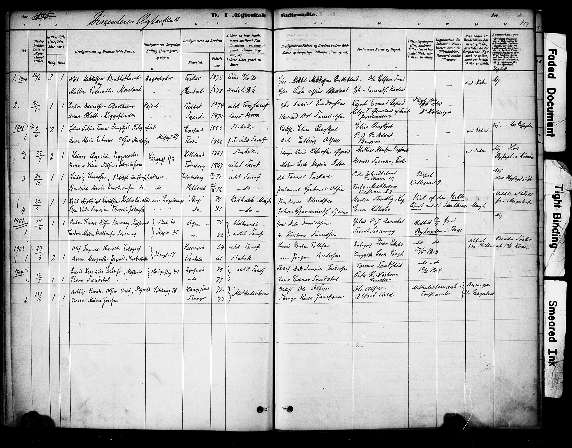 Domkirken sokneprestkontor, SAST/A-101812/001/30/30BA/L0029: Parish register (official) no. A 28, 1878-1904, p. 177