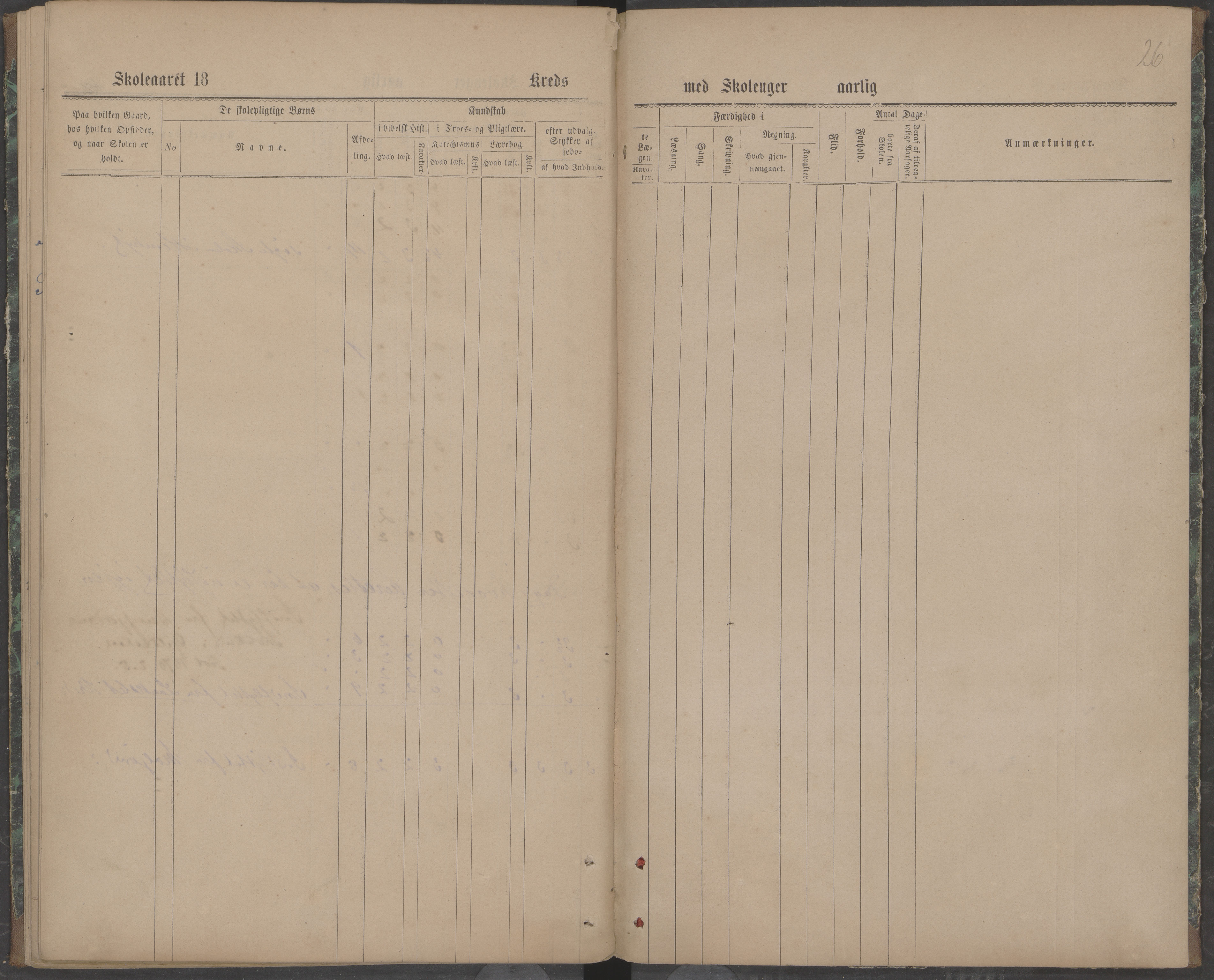 Beiarn kommune. Brandhei skolekrets, AIN/K-18390.510.03/442/L0001: Karakter/oversiktsprotokoll, 1876-1883