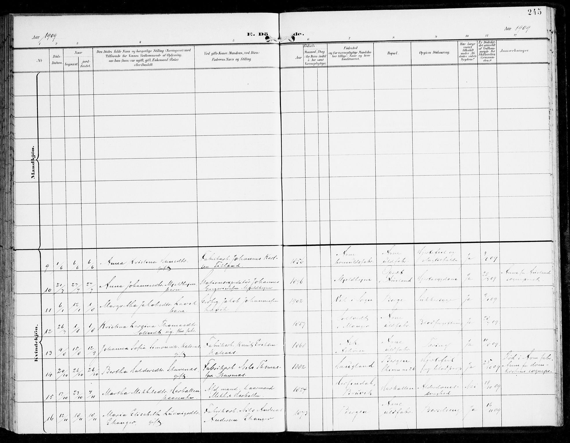 Haus sokneprestembete, SAB/A-75601/H/Haa: Parish register (official) no. D 2, 1899-1912, p. 245