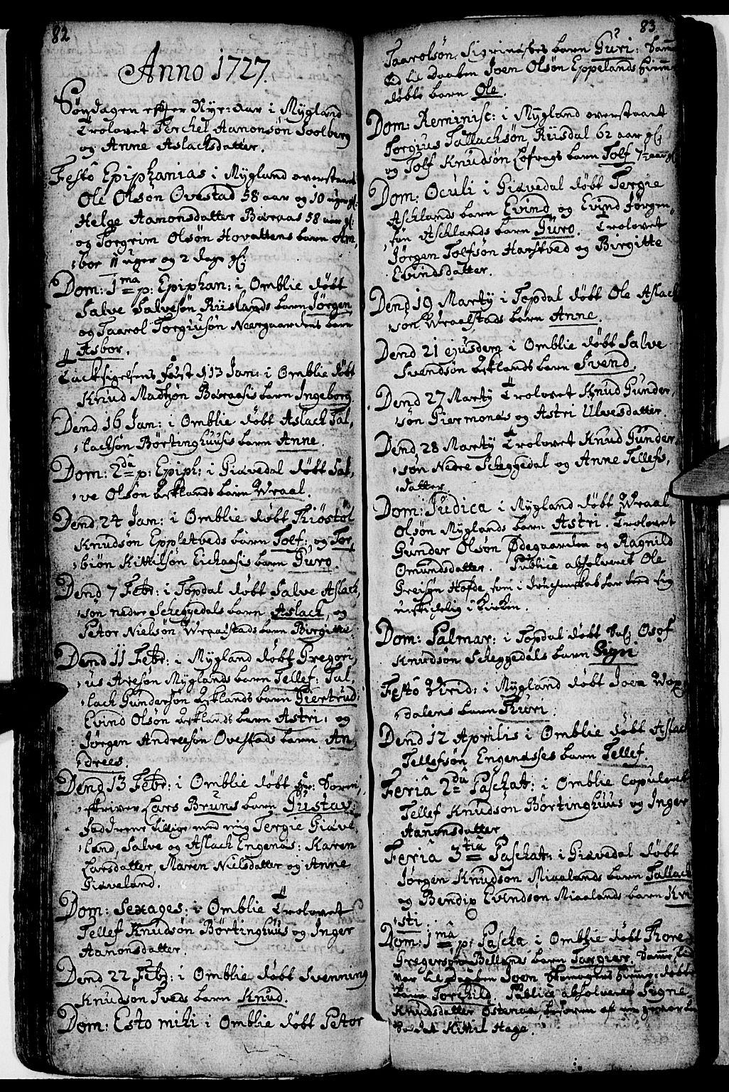 Åmli sokneprestkontor, AV/SAK-1111-0050/F/Fa/Fac/L0001: Parish register (official) no. A 1, 1711-1740, p. 82-83