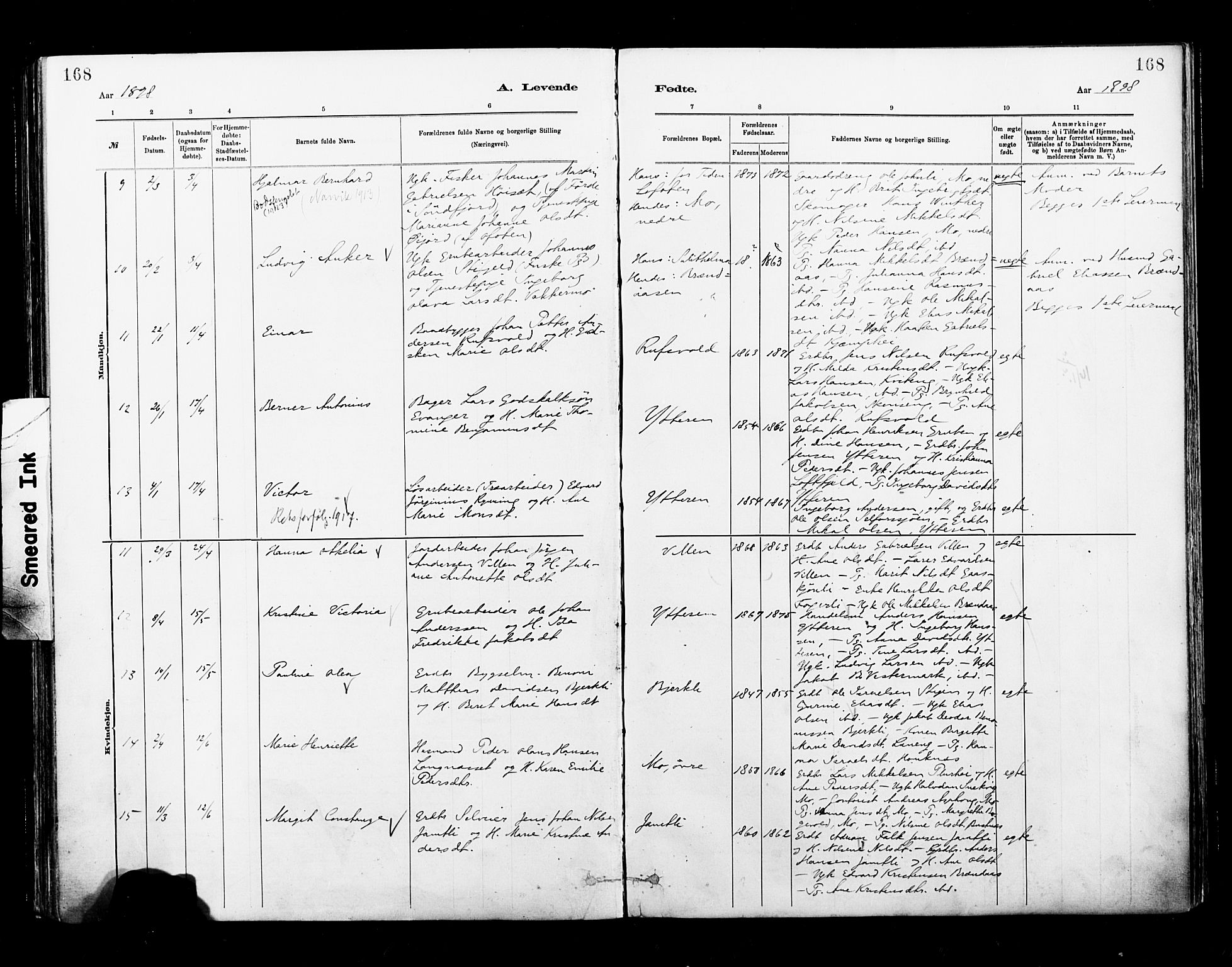 Ministerialprotokoller, klokkerbøker og fødselsregistre - Nordland, AV/SAT-A-1459/827/L0400: Parish register (official) no. 827A12, 1883-1903, p. 168