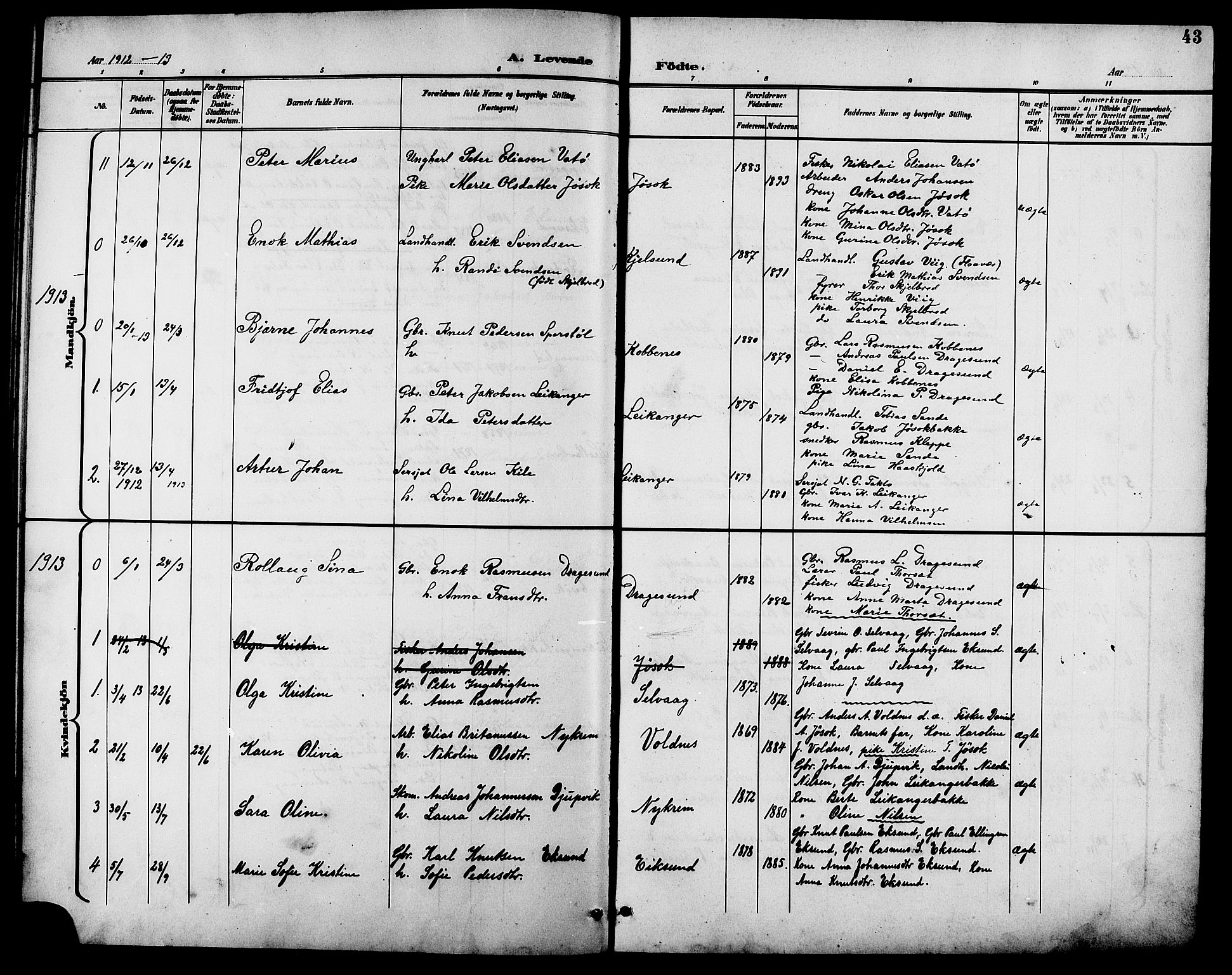 Ministerialprotokoller, klokkerbøker og fødselsregistre - Møre og Romsdal, AV/SAT-A-1454/508/L0098: Parish register (copy) no. 508C02, 1898-1916, p. 43