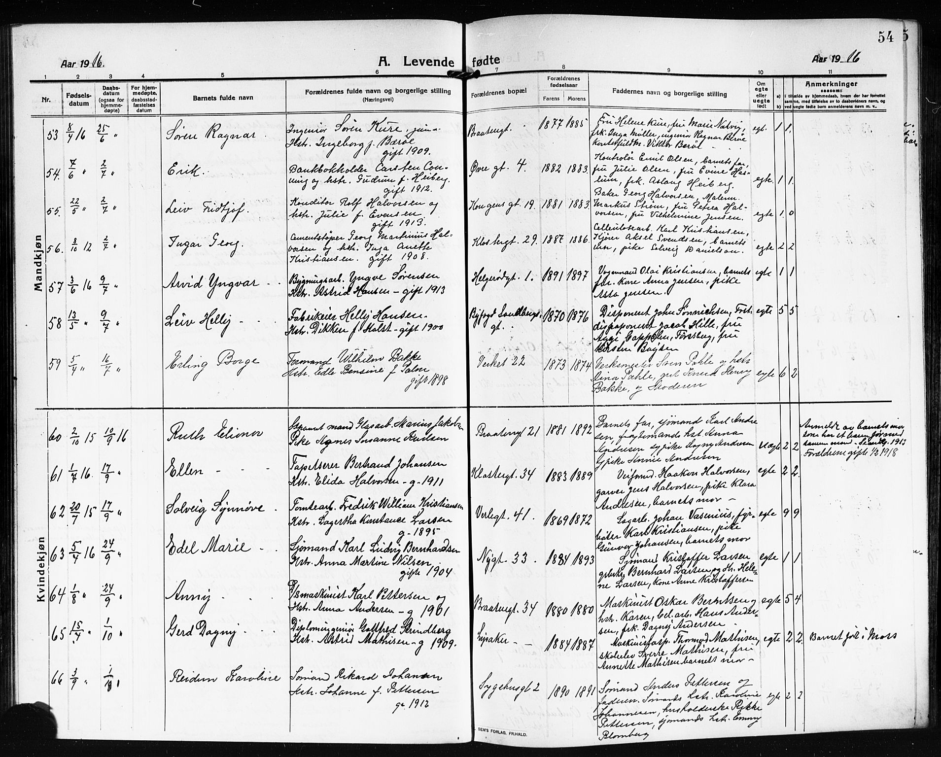 Moss prestekontor Kirkebøker, AV/SAO-A-2003/G/Ga/L0008: Parish register (copy) no. I 8, 1913-1923, p. 54