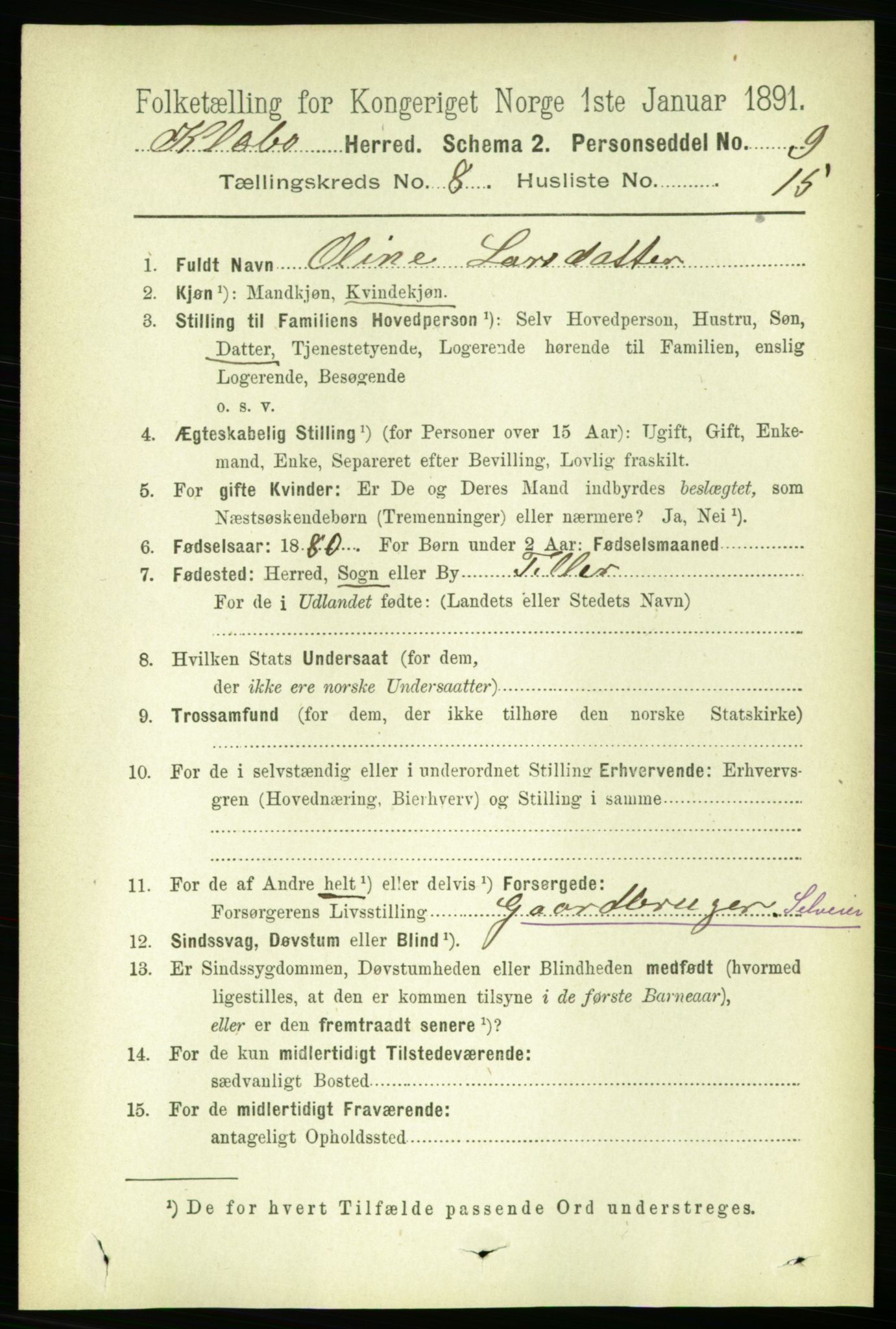 RA, 1891 census for 1662 Klæbu, 1891, p. 1631