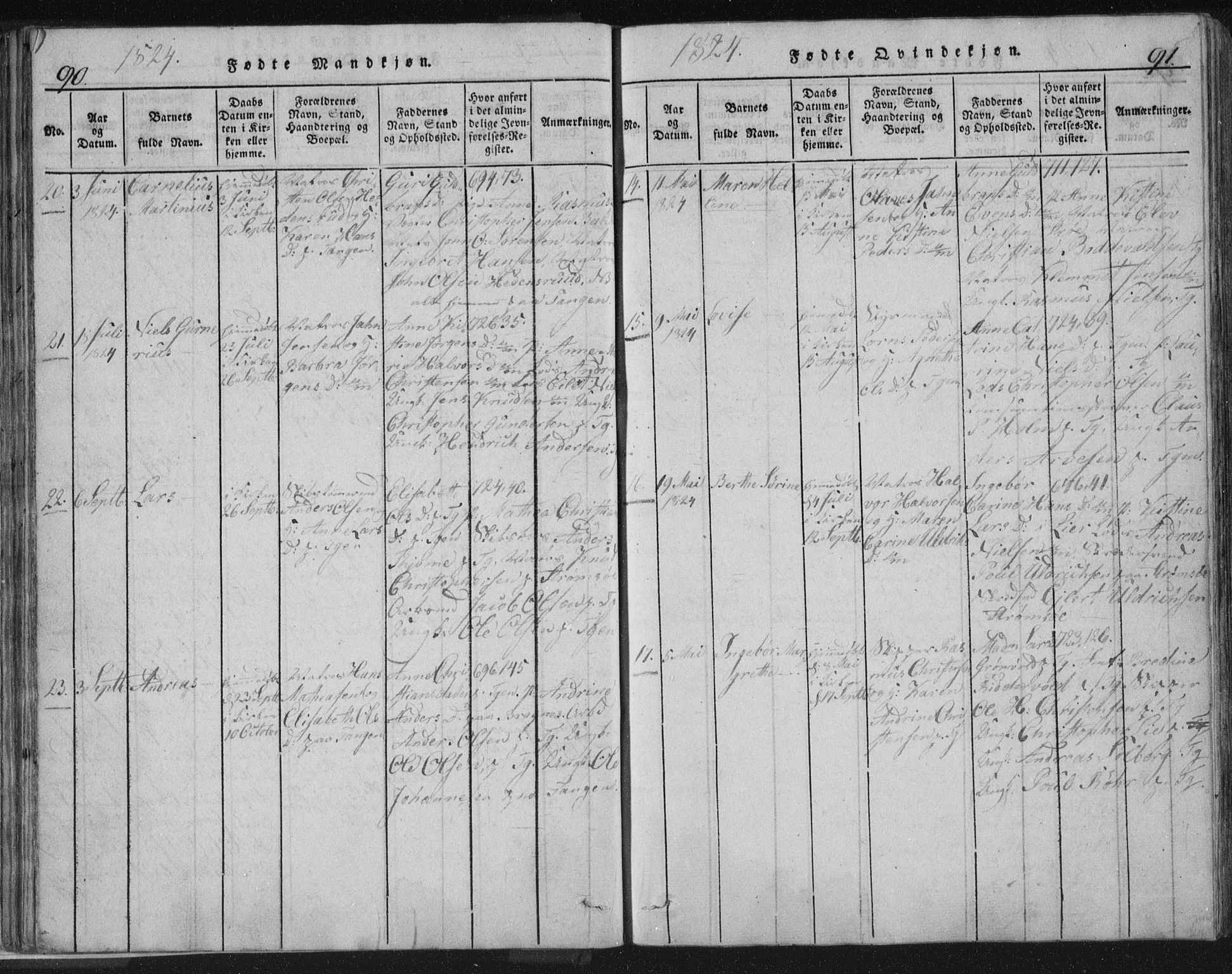 Strømsø kirkebøker, SAKO/A-246/F/Fb/L0004: Parish register (official) no. II 4, 1814-1843, p. 90-91