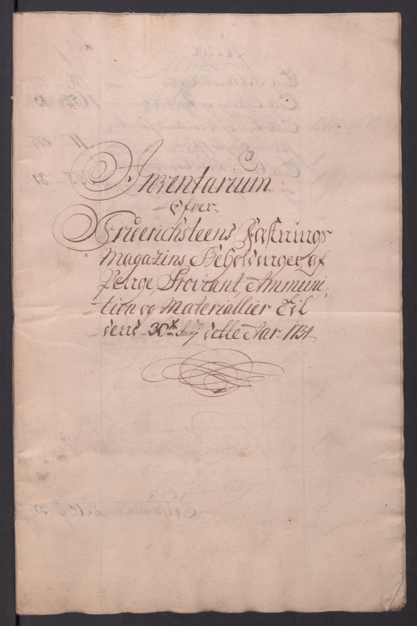 Kommanderende general (KG I) med Det norske krigsdirektorium, AV/RA-EA-5419/D/L0154: Fredriksten festning: Brev, inventarfortegnelser og regnskapsekstrakter, 1730-1739, p. 269