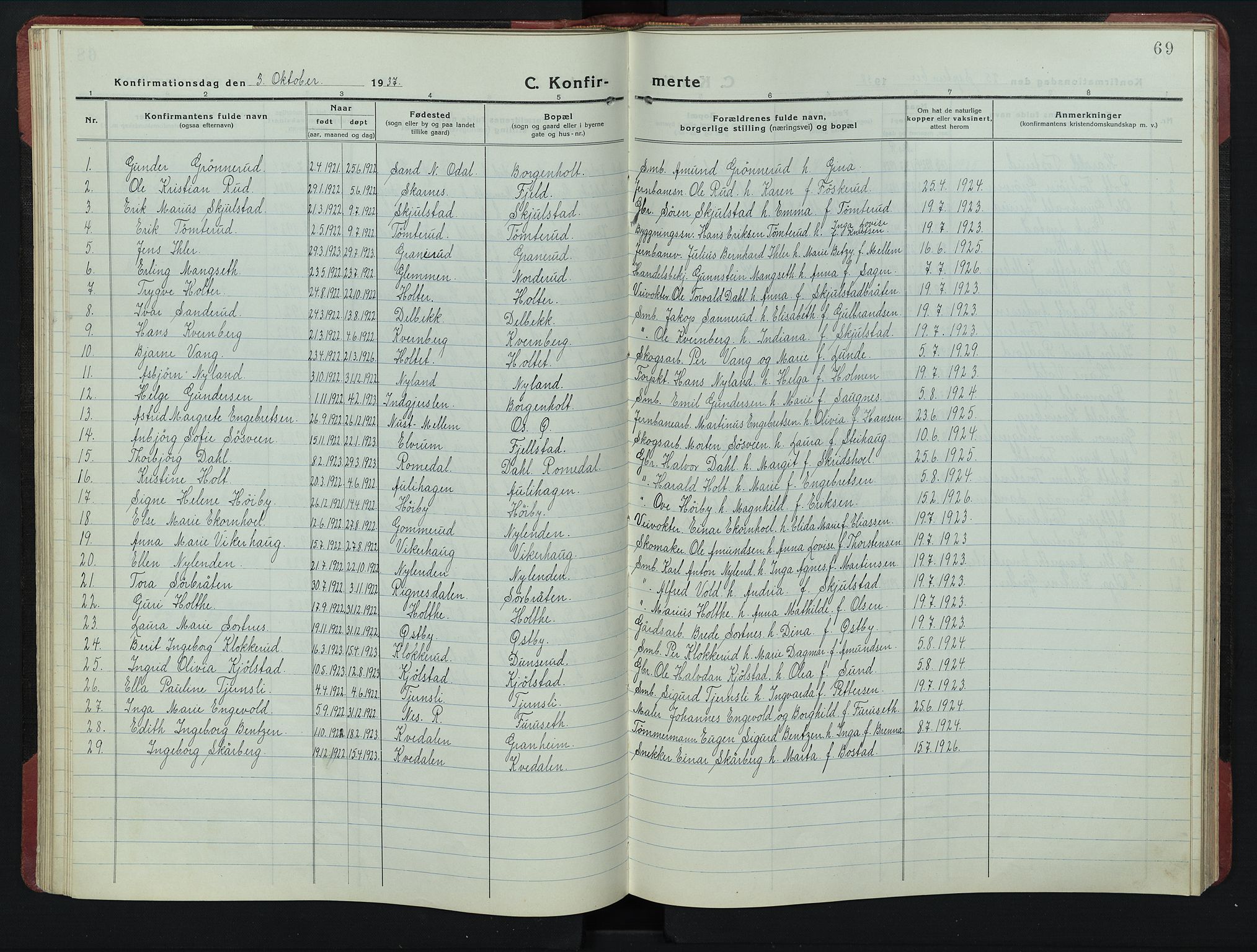 Sør-Odal prestekontor, AV/SAH-PREST-030/H/Ha/Hab/L0010: Parish register (copy) no. 10, 1920-1953, p. 69