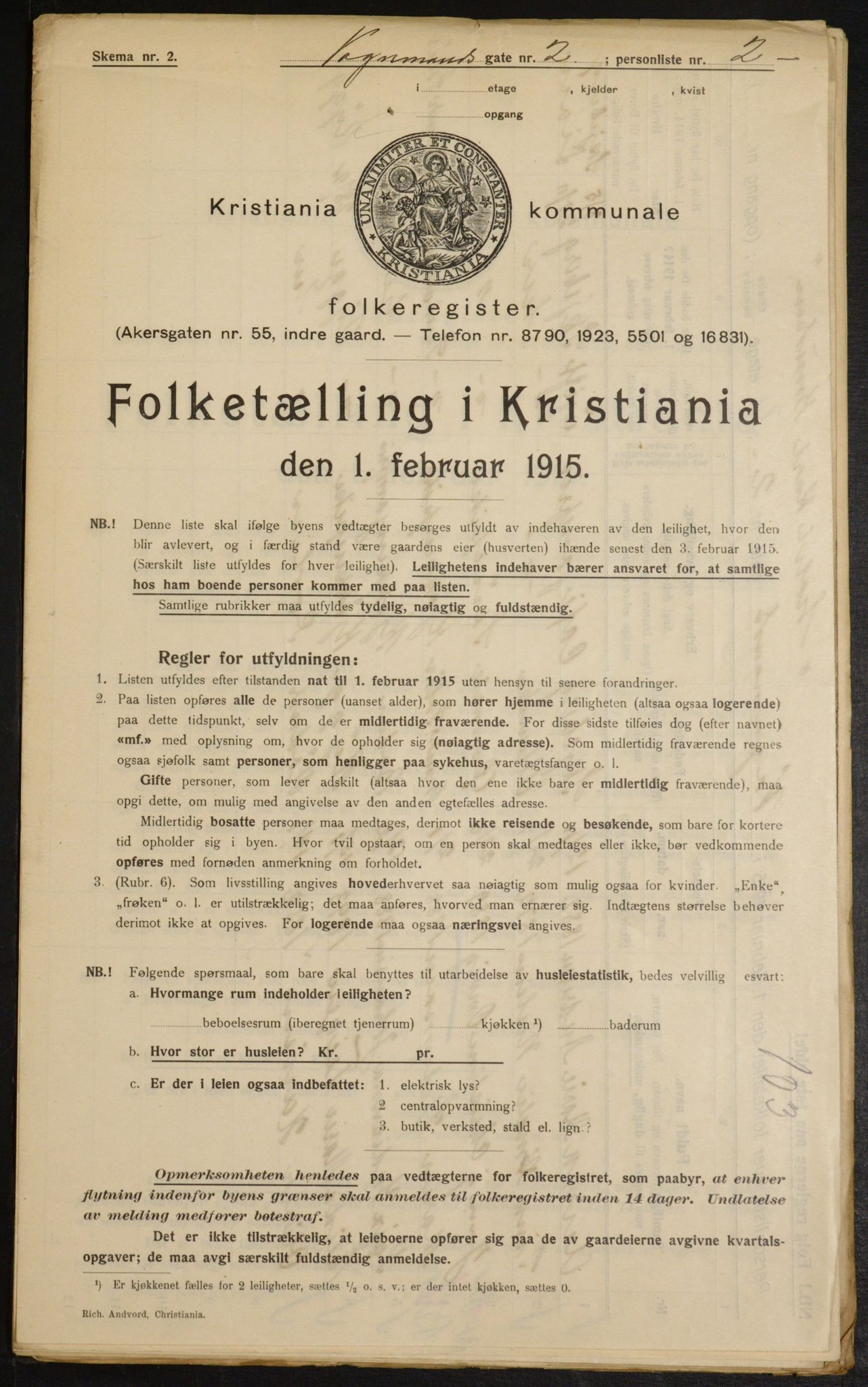 OBA, Municipal Census 1915 for Kristiania, 1915, p. 124689