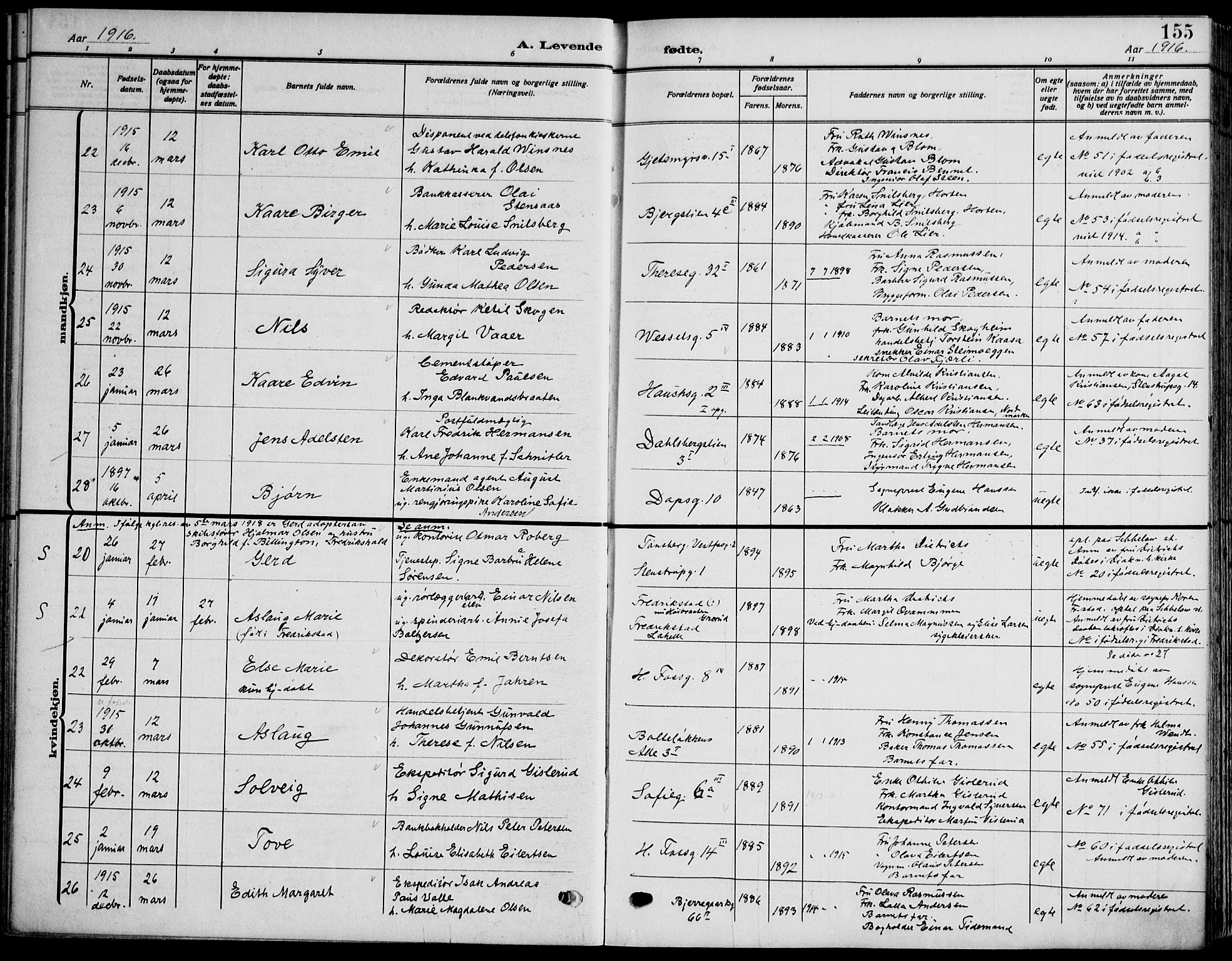 Gamle Aker prestekontor Kirkebøker, AV/SAO-A-10617a/F/L0014: Parish register (official) no. 14, 1909-1924, p. 155