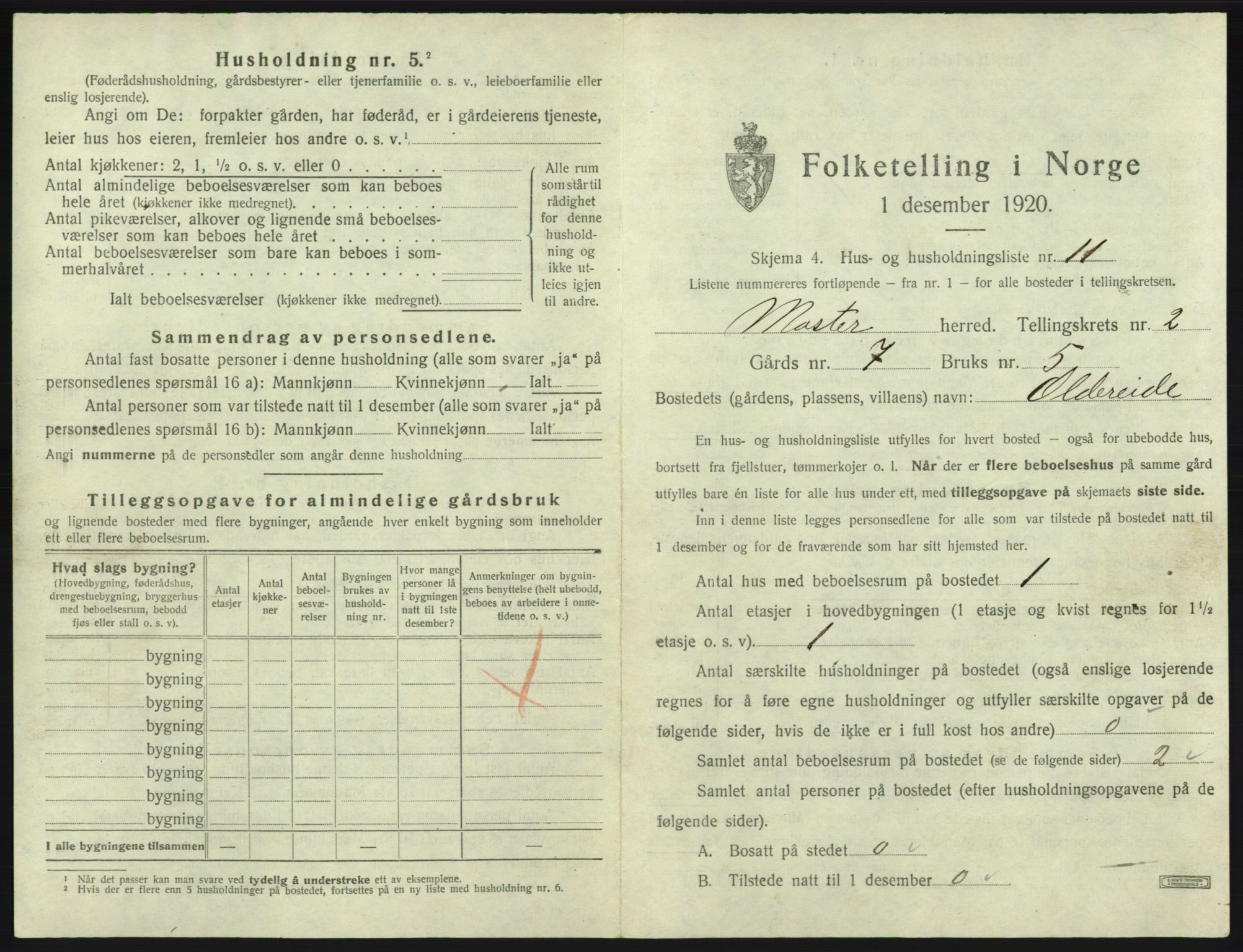 SAB, 1920 census for Moster, 1920, p. 109