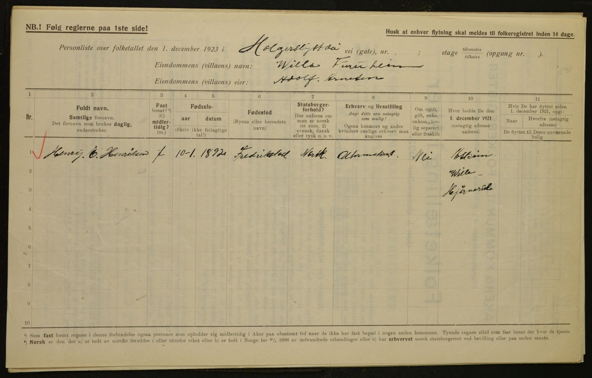 , Municipal Census 1923 for Aker, 1923, p. 2617