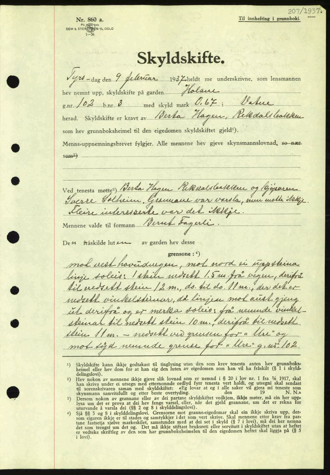 Nordre Sunnmøre sorenskriveri, AV/SAT-A-0006/1/2/2C/2Ca: Mortgage book no. A2, 1936-1937, Diary no: : 206/1937