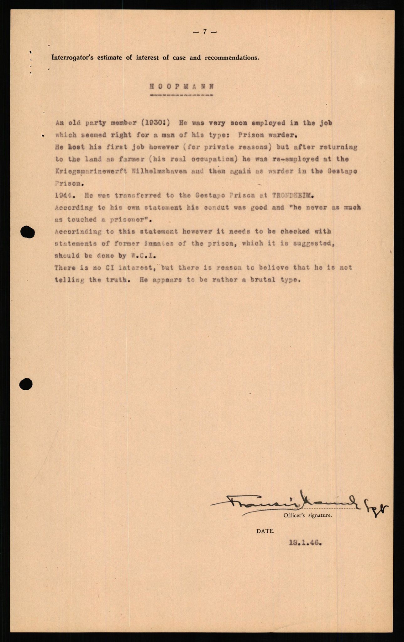 Forsvaret, Forsvarets overkommando II, AV/RA-RAFA-3915/D/Db/L0013: CI Questionaires. Tyske okkupasjonsstyrker i Norge. Tyskere., 1945-1946, p. 468