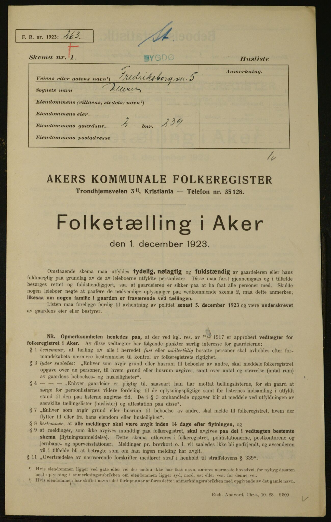 , Municipal Census 1923 for Aker, 1923, p. 1732