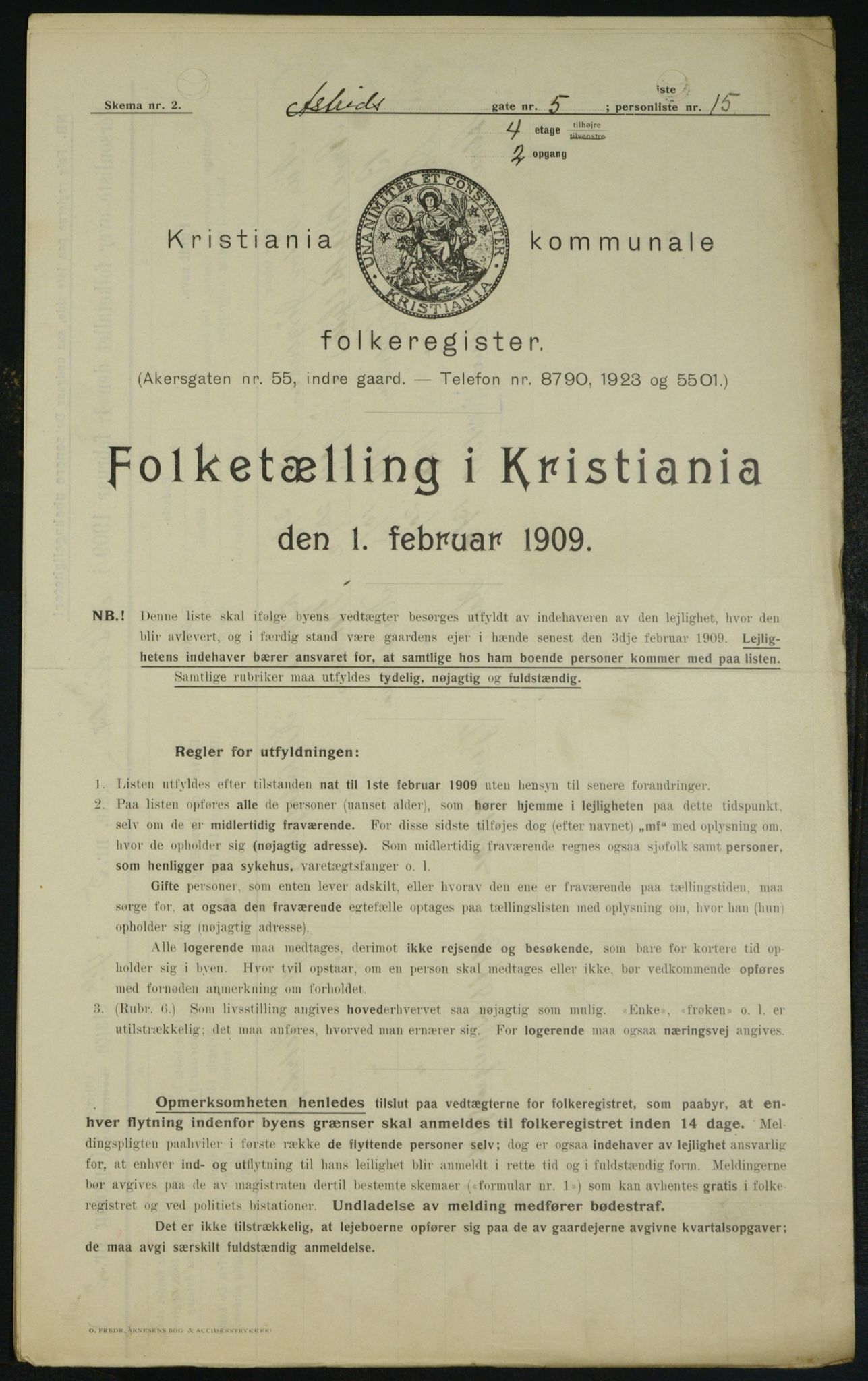 OBA, Municipal Census 1909 for Kristiania, 1909, p. 15582