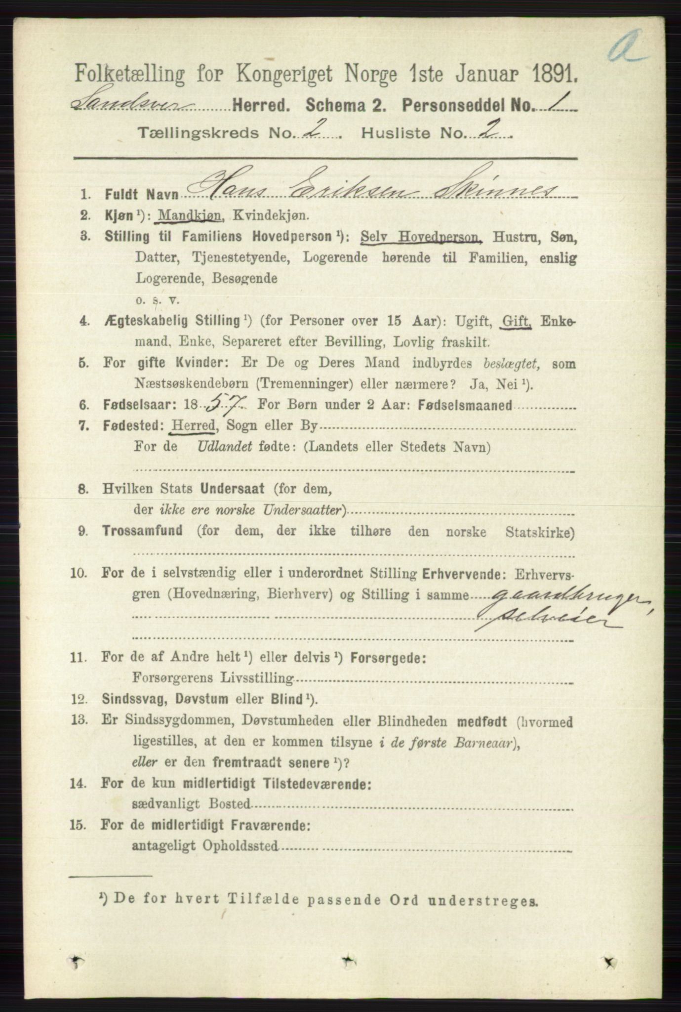 RA, 1891 census for 0629 Sandsvær, 1891, p. 688