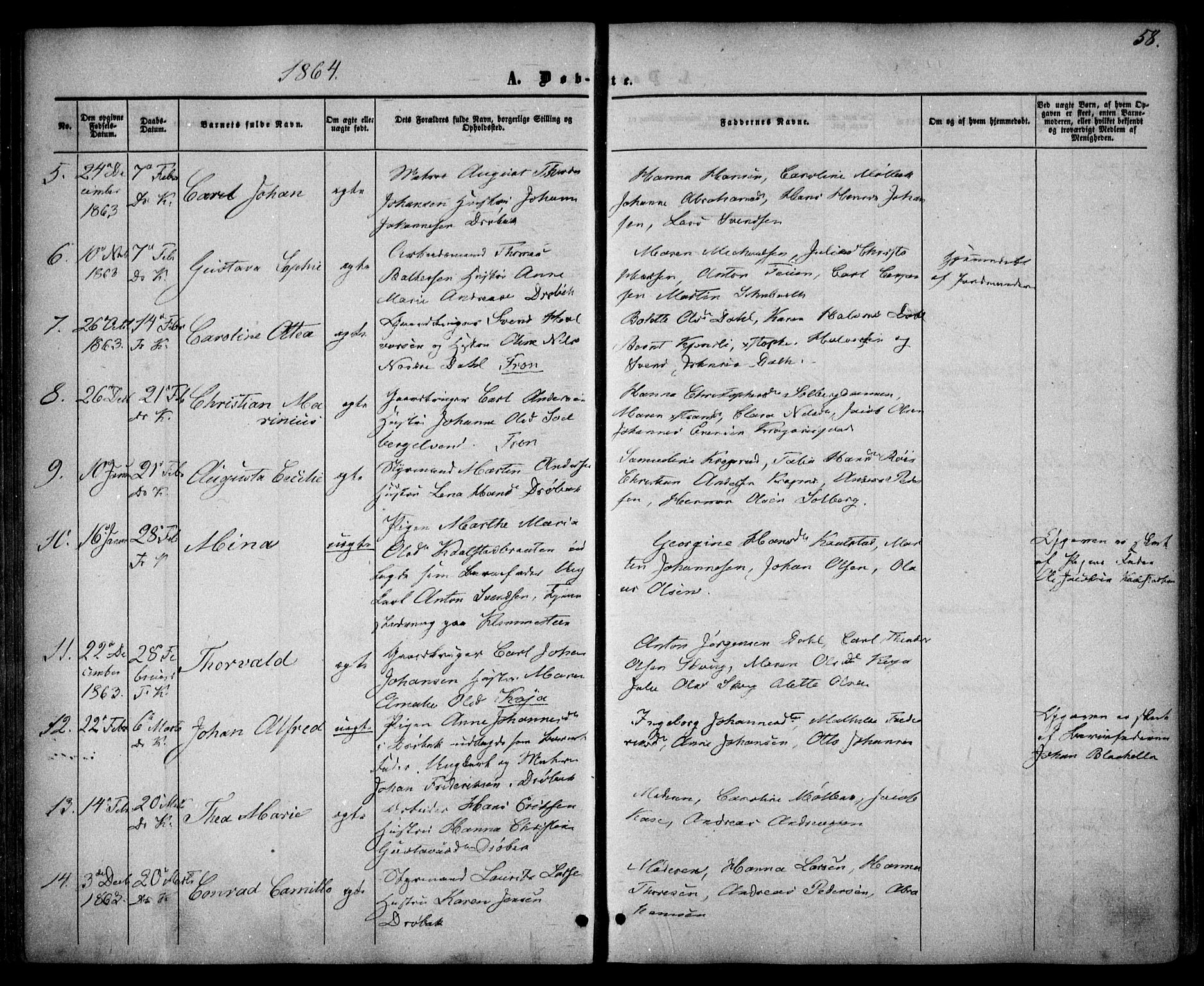 Drøbak prestekontor Kirkebøker, AV/SAO-A-10142a/F/Fa/L0002: Parish register (official) no. I 2, 1858-1870, p. 58