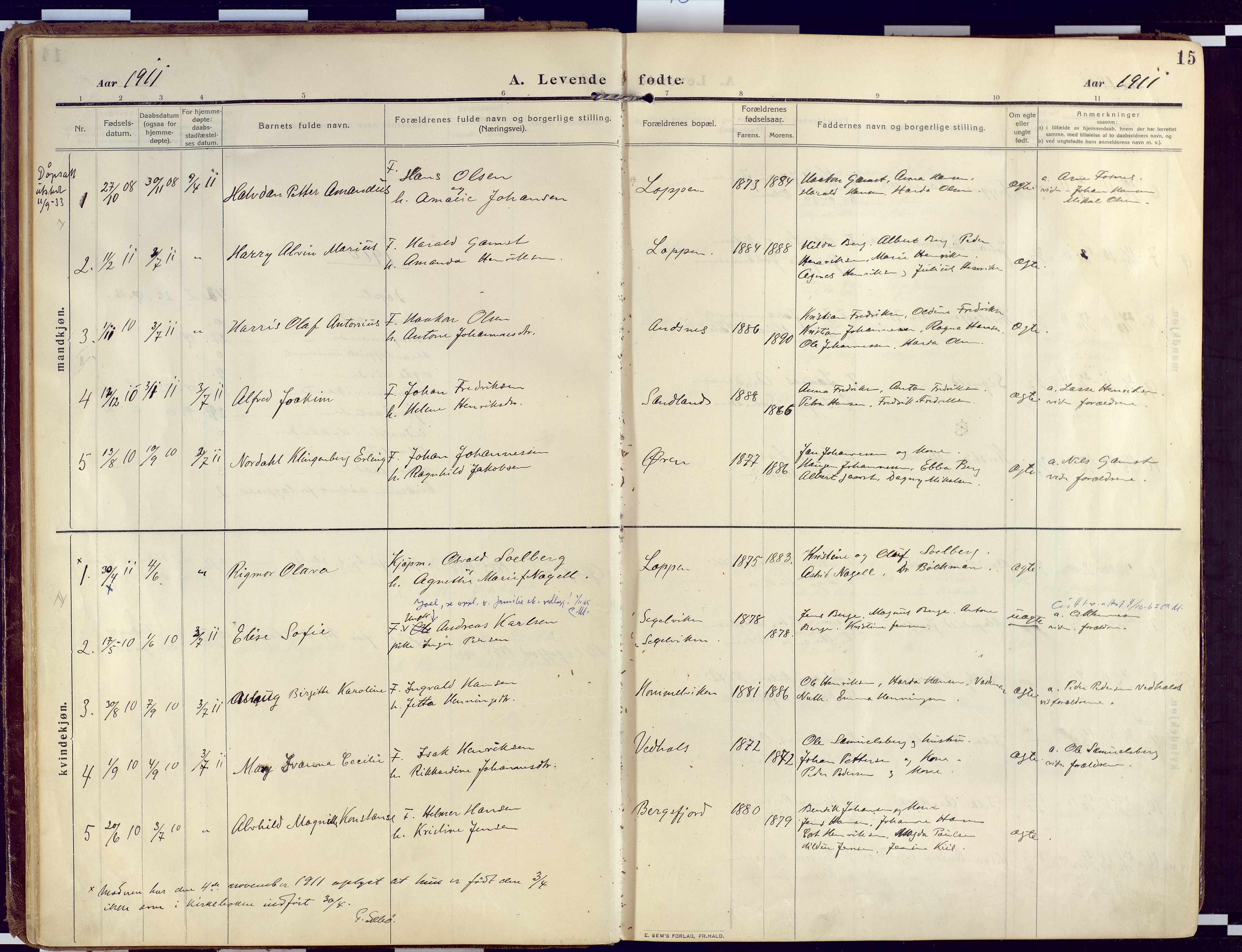 Loppa sokneprestkontor, SATØ/S-1339/H/Ha/L0011kirke: Parish register (official) no. 11, 1909-1919, p. 15