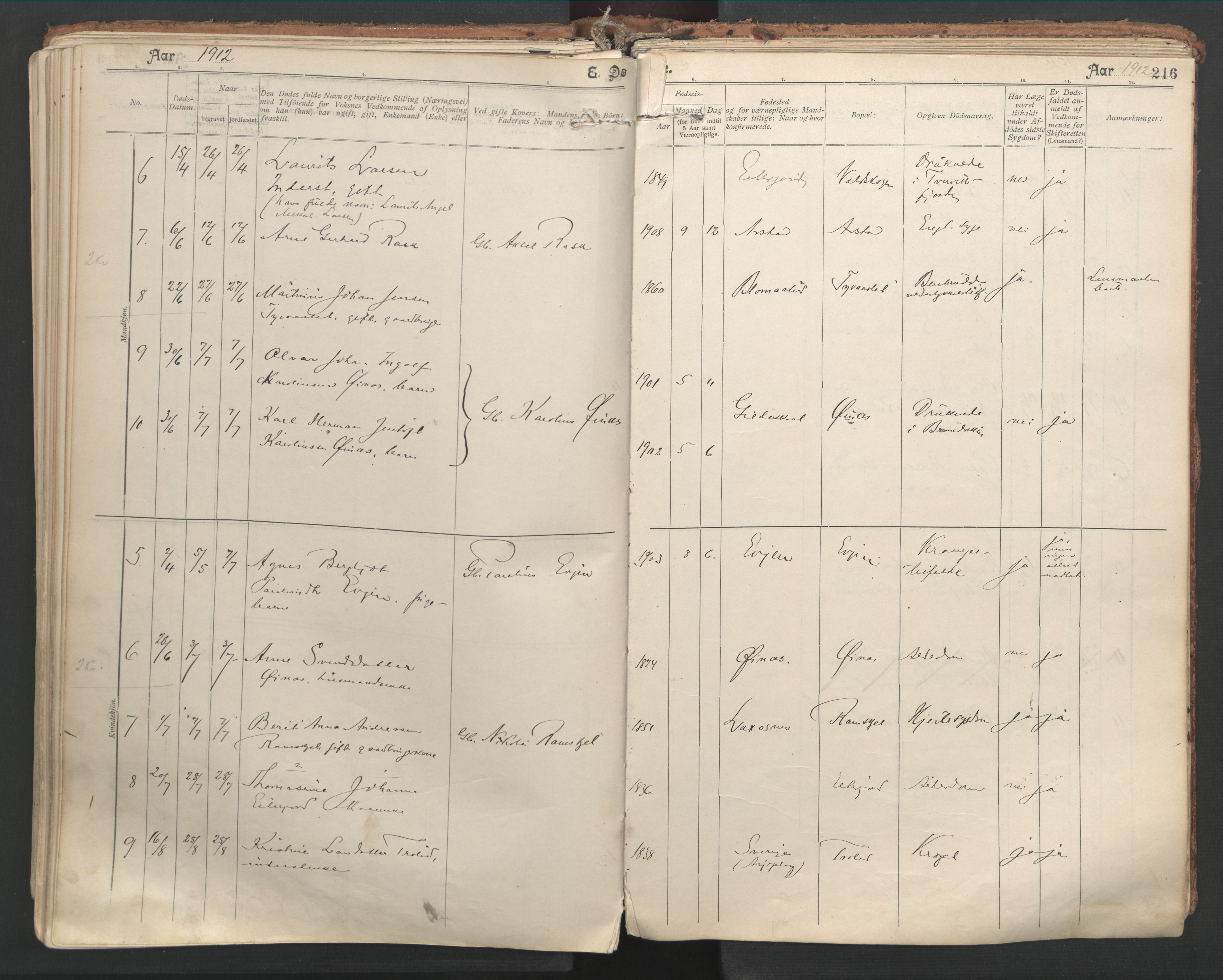 Ministerialprotokoller, klokkerbøker og fødselsregistre - Nordland, SAT/A-1459/846/L0647: Parish register (official) no. 846A05, 1902-1915, p. 216