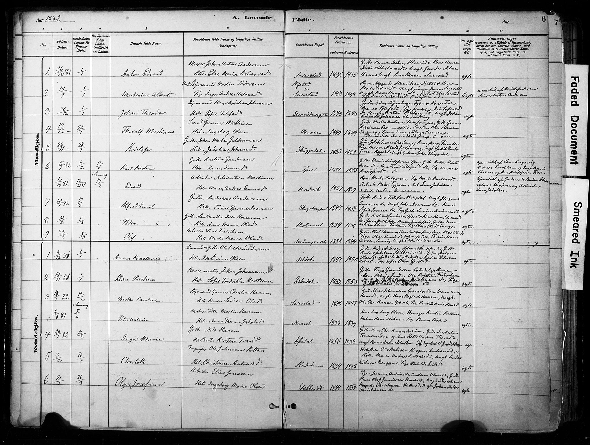 Hedrum kirkebøker, AV/SAKO-A-344/F/Fa/L0009: Parish register (official) no. I 9, 1881-1903, p. 6