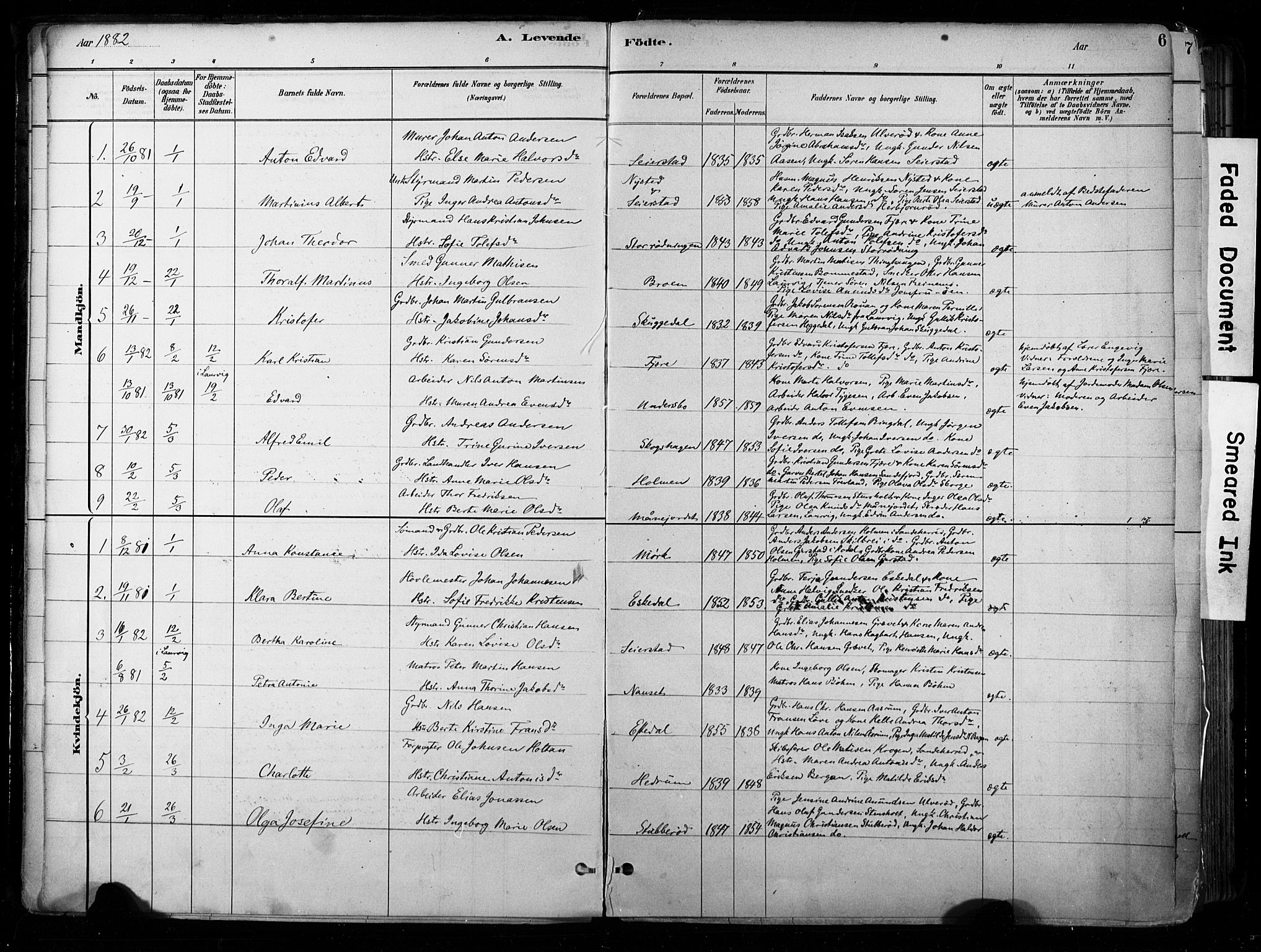 Hedrum kirkebøker, SAKO/A-344/F/Fa/L0009: Parish register (official) no. I 9, 1881-1903, p. 6