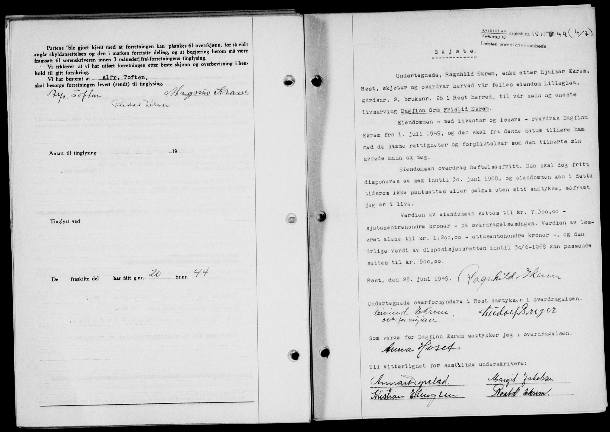 Lofoten sorenskriveri, SAT/A-0017/1/2/2C/L0021a: Mortgage book no. 21a, 1949-1949, Diary no: : 1511/1949