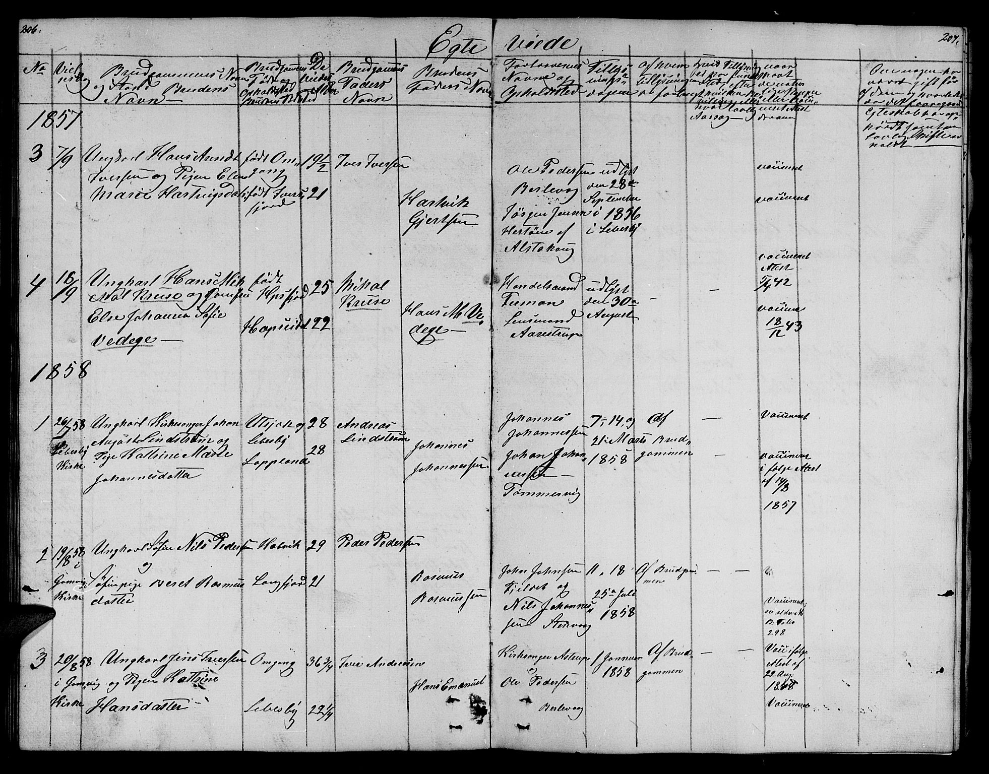 Lebesby sokneprestkontor, AV/SATØ-S-1353/H/Hb/L0001klokker: Parish register (copy) no. 1, 1846-1862, p. 206-207