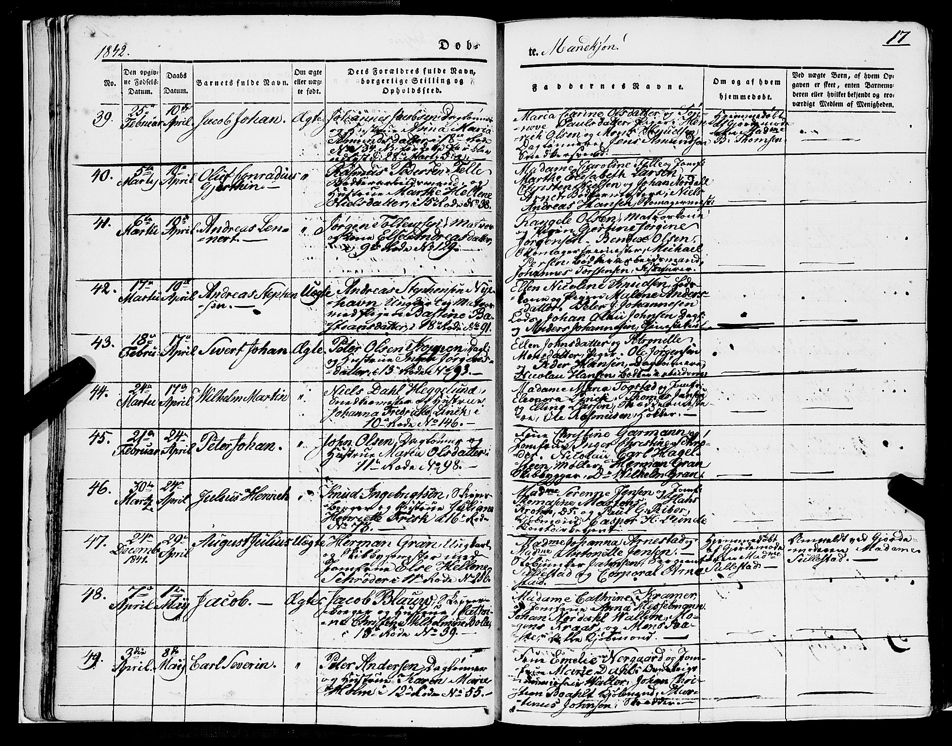 Domkirken sokneprestembete, SAB/A-74801/H/Haa/L0019: Parish register (official) no. B 2, 1841-1851, p. 17