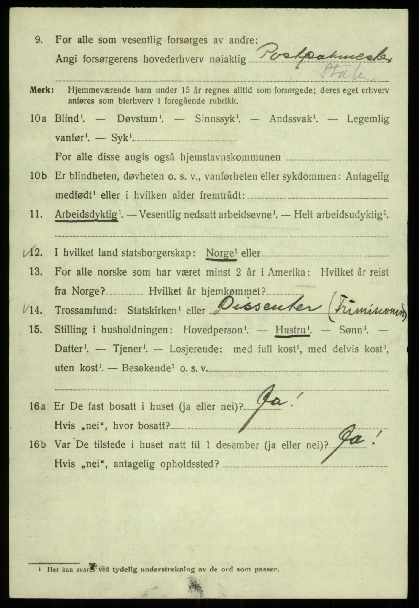 SAB, 1920 census for Bergen, 1920, p. 160721