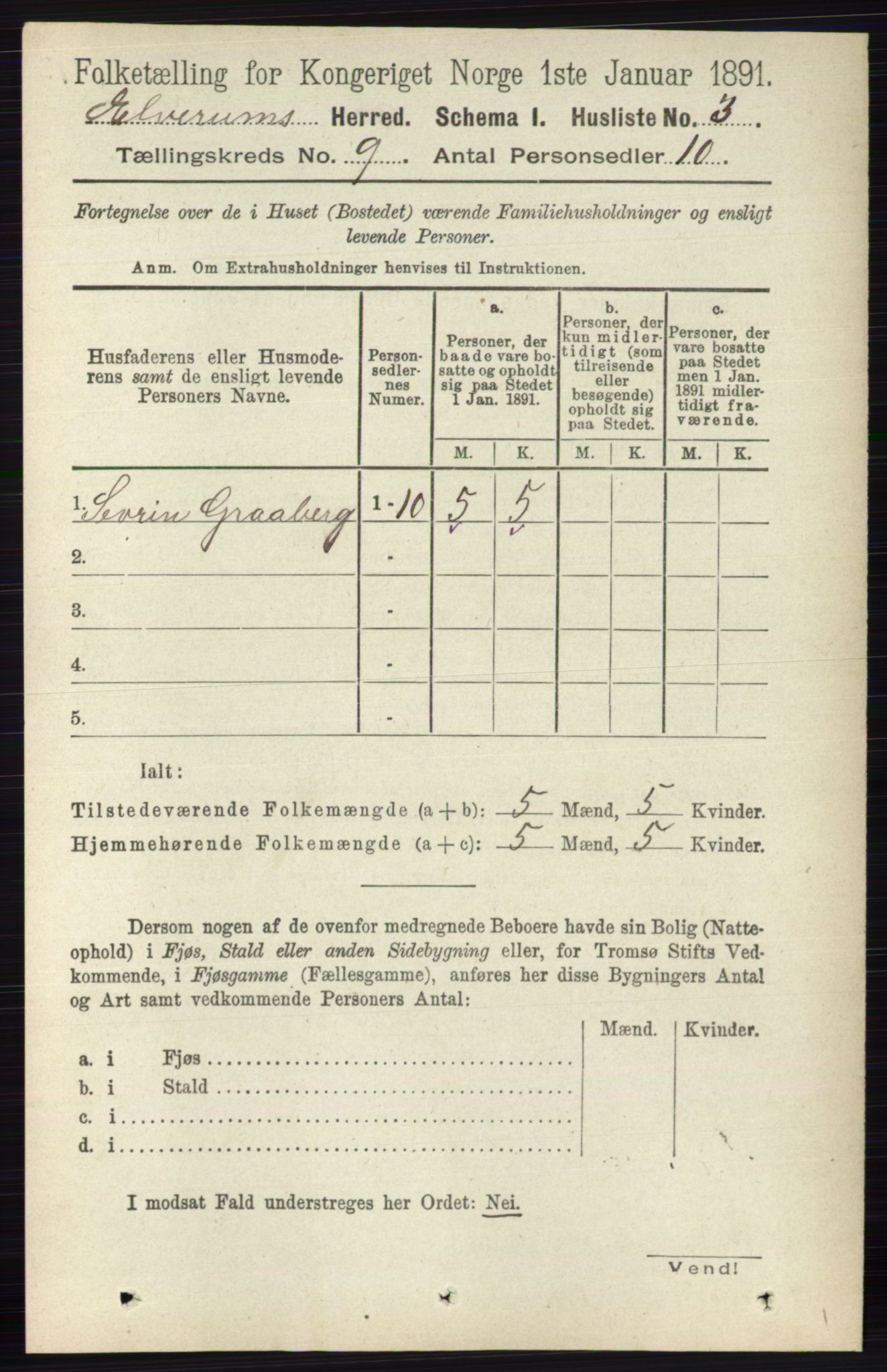 RA, 1891 census for 0427 Elverum, 1891, p. 7605