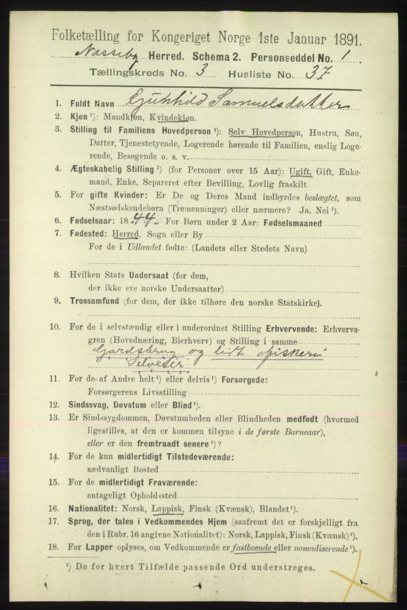 RA, 1891 census for 2027 Nesseby, 1891, p. 1202