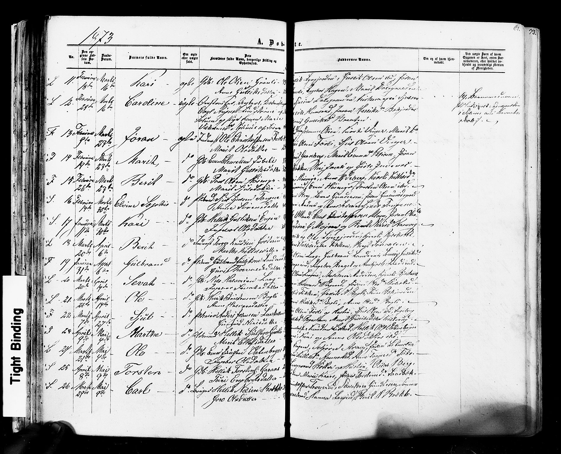 Flesberg kirkebøker, SAKO/A-18/F/Fa/L0007: Parish register (official) no. I 7, 1861-1878, p. 61