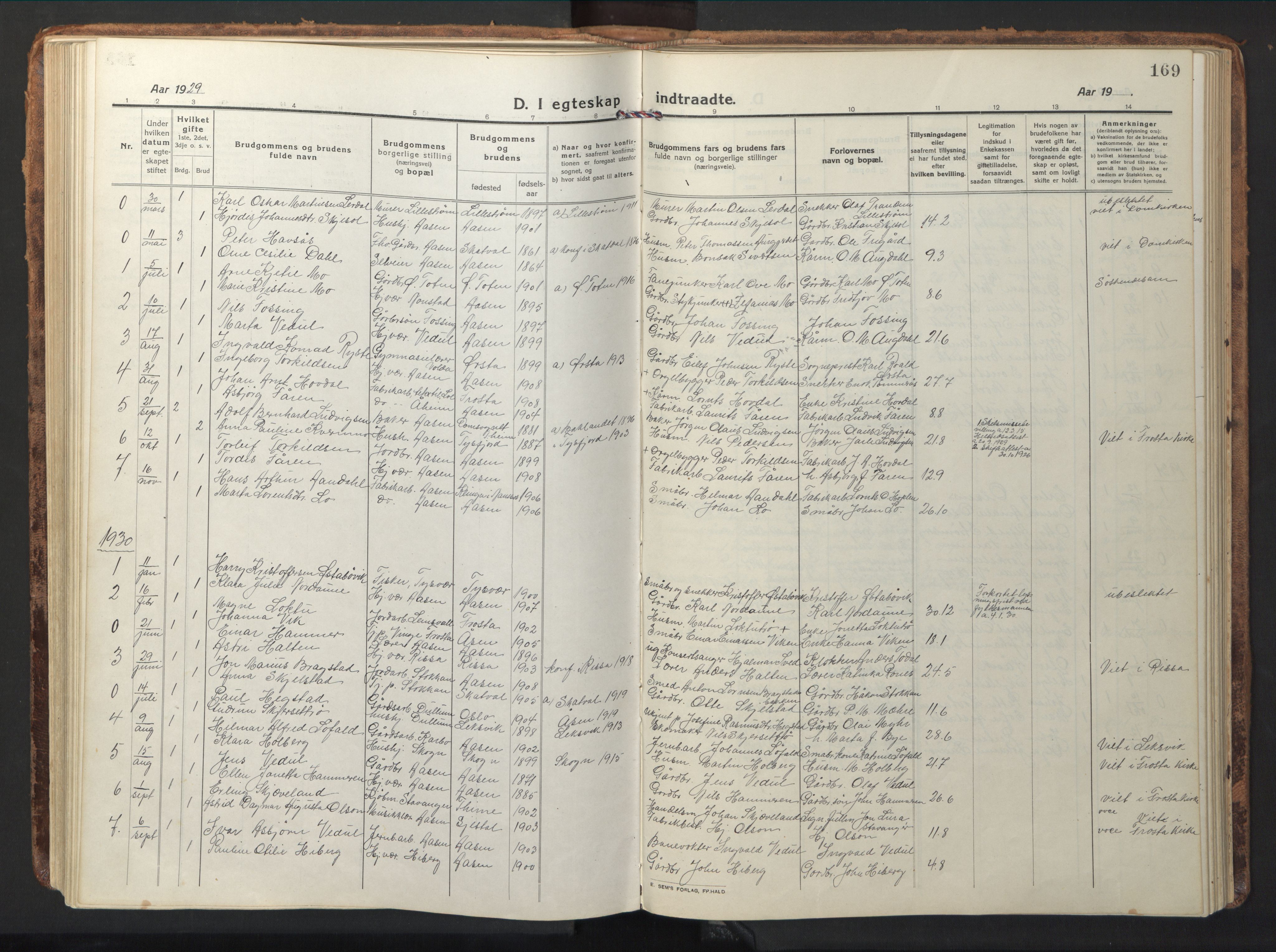 Ministerialprotokoller, klokkerbøker og fødselsregistre - Nord-Trøndelag, SAT/A-1458/714/L0136: Parish register (copy) no. 714C05, 1918-1957, p. 169