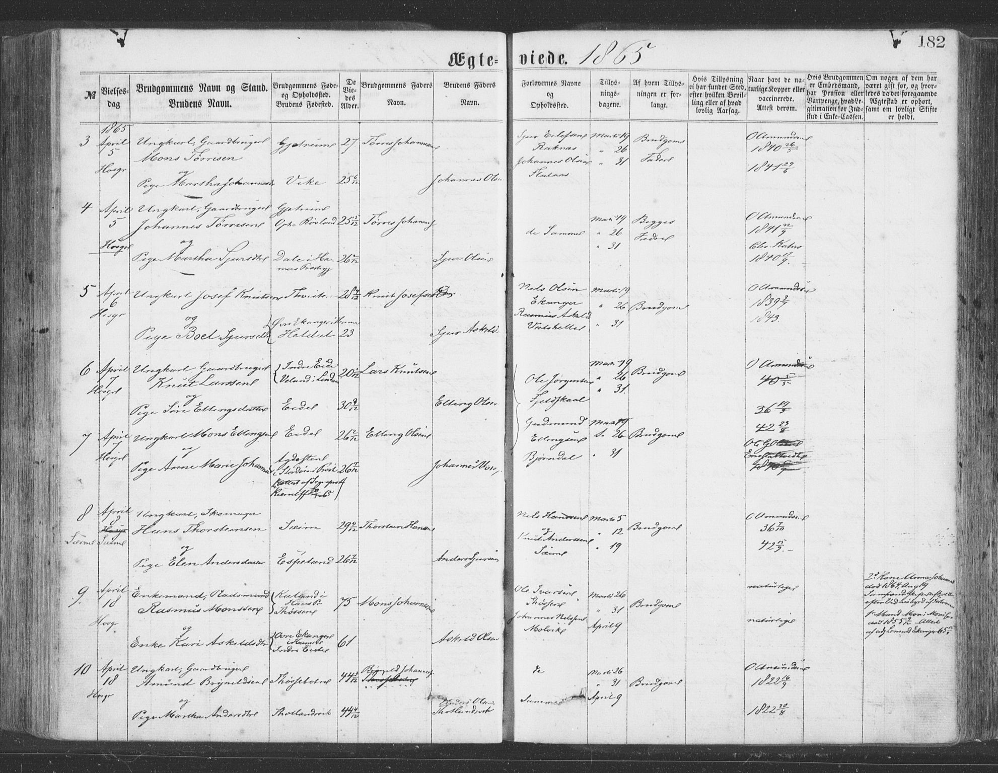 Hosanger sokneprestembete, AV/SAB-A-75801/H/Haa: Parish register (official) no. A 9, 1864-1876, p. 182