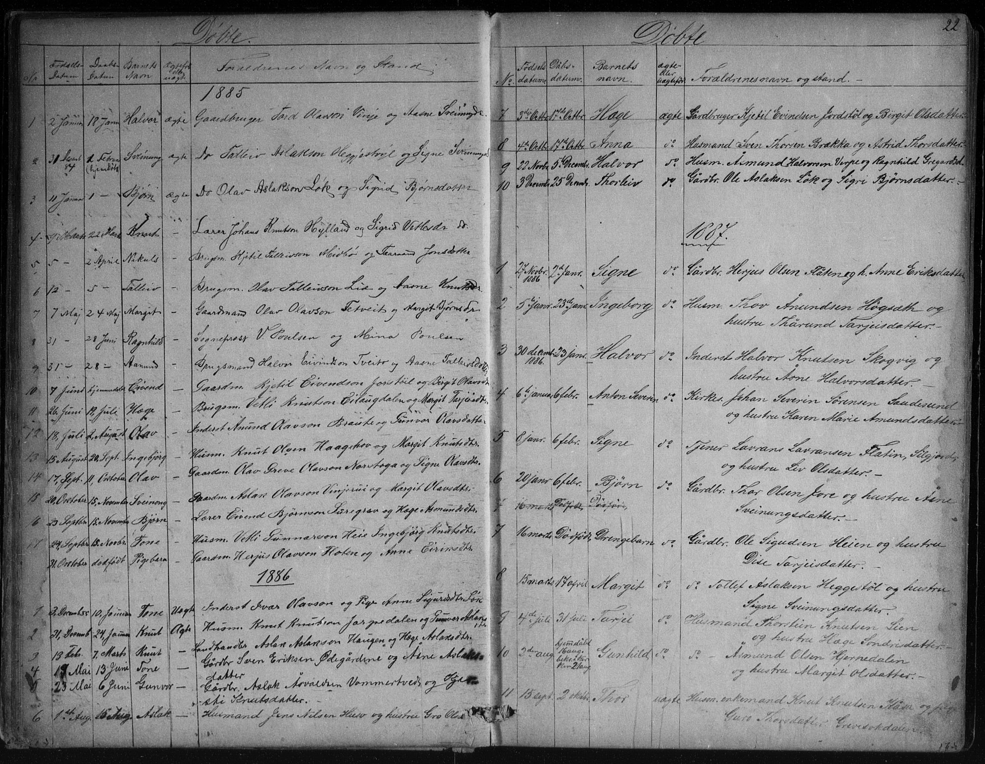 Vinje kirkebøker, SAKO/A-312/G/Ga/L0002: Parish register (copy) no. I 2, 1849-1893, p. 22