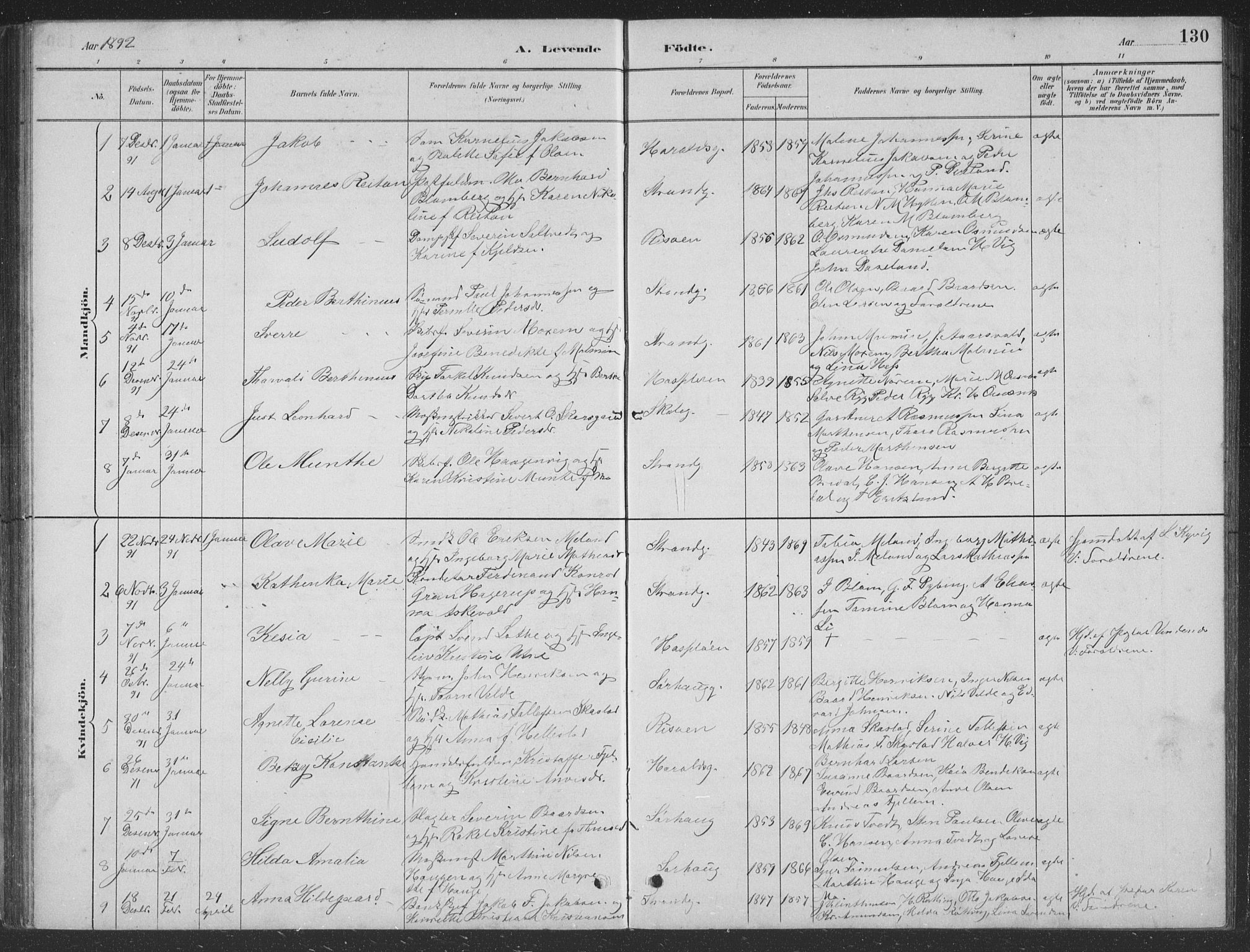 Haugesund sokneprestkontor, AV/SAST-A -101863/H/Ha/Hab/L0002: Parish register (copy) no. B 2, 1881-1894, p. 130